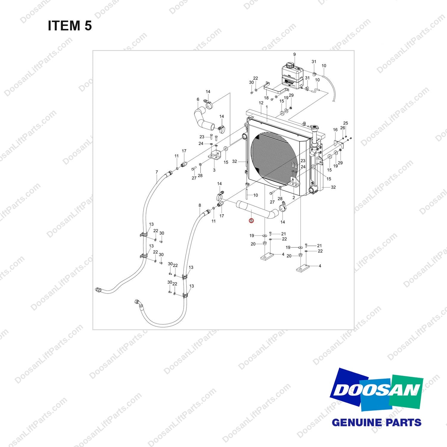 420109-01686 RADIATOR GROUP;GC45S-9(KUBOTA) - full parts diagram, item 5 marked - genuine Doosan / Bobcat forklift part