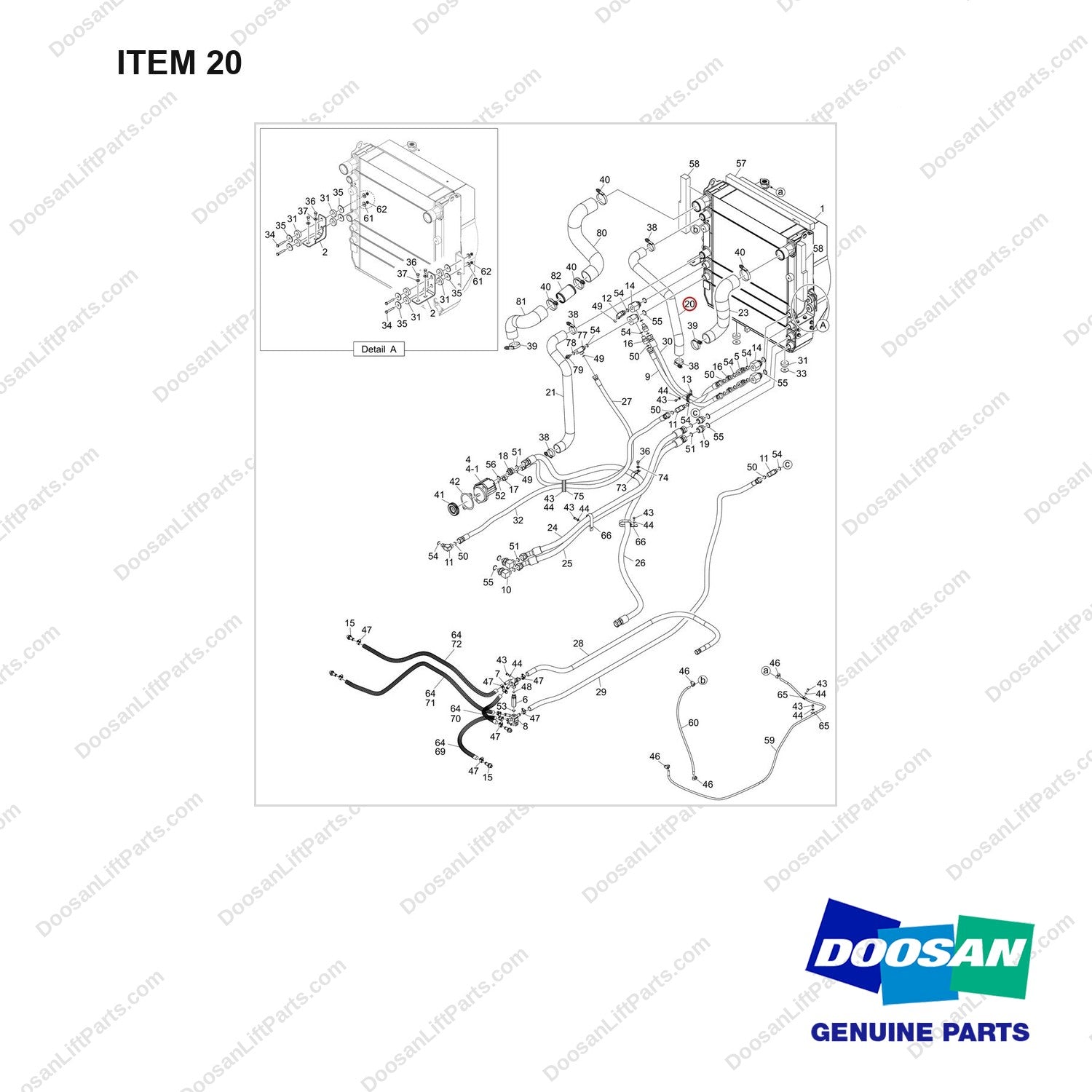 420109-01773 COOLER LINES GROUP - full parts diagram, item 20 marked - genuine Doosan / Bobcat forklift part