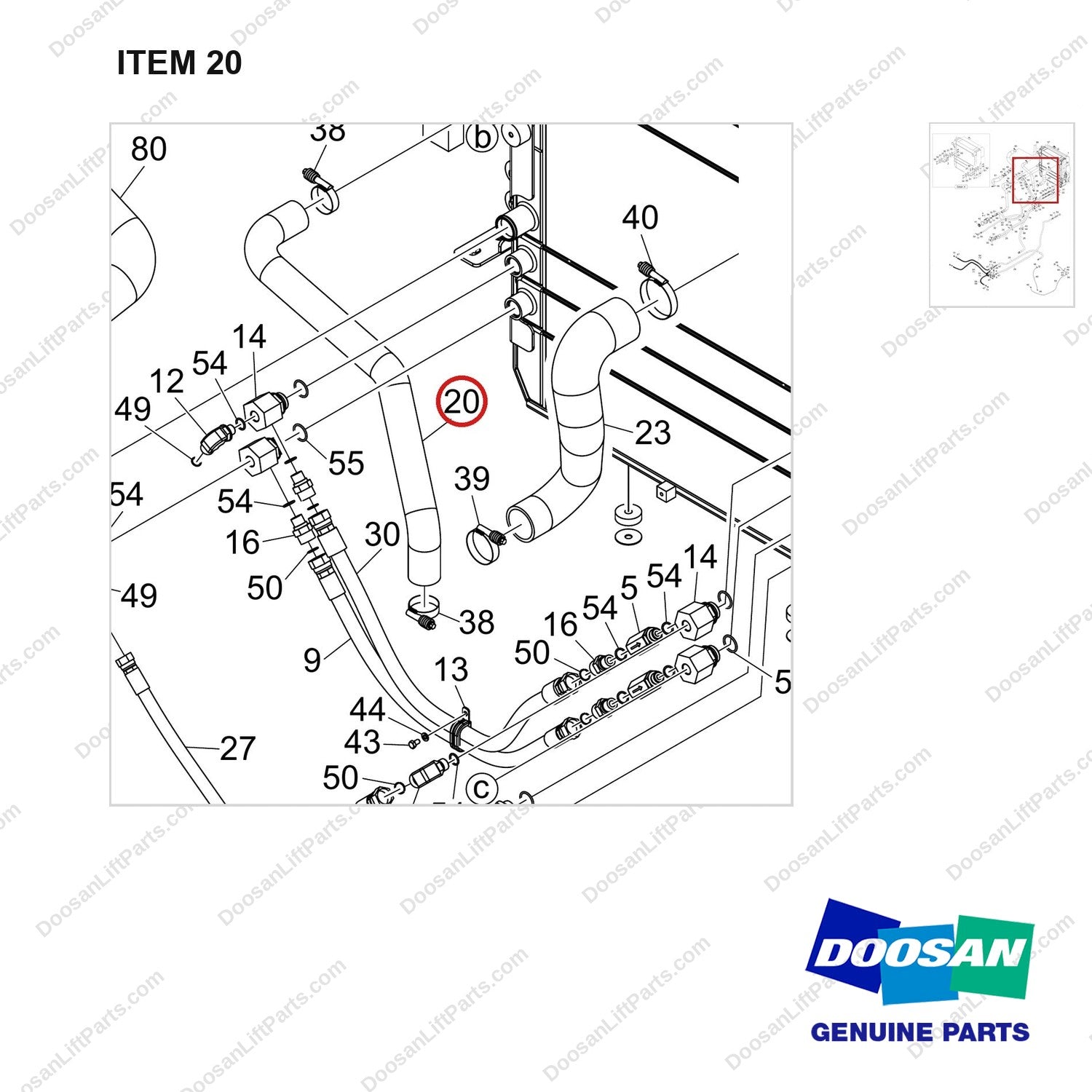 420109-01773 COOLER LINES GROUP - parts diagram, item 20 shown - genuine Doosan / Bobcat forklift part