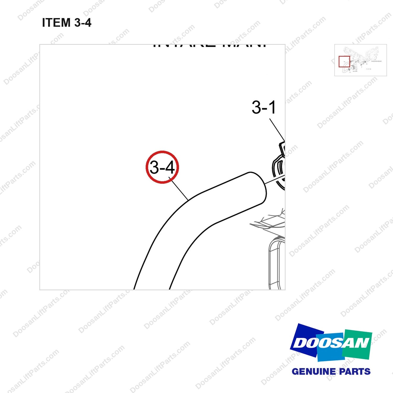 420109-01781 COOLING WATER PIPE - parts diagram, item 3-4 shown - genuine Doosan / Bobcat forklift part