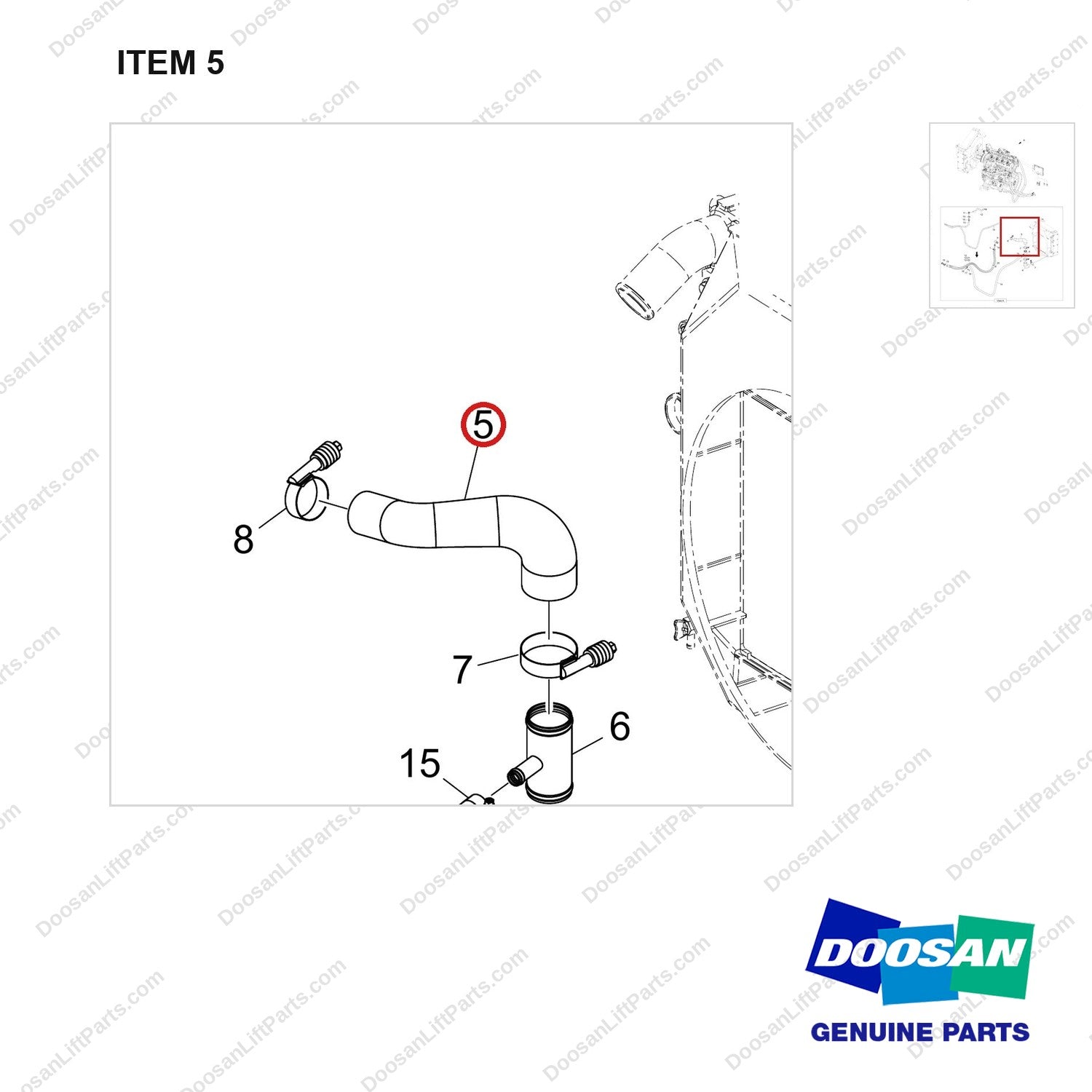 420109-01801 HEATER;INHOUSE ASSY - parts diagram, item 5 shown - genuine Doosan / Bobcat forklift part