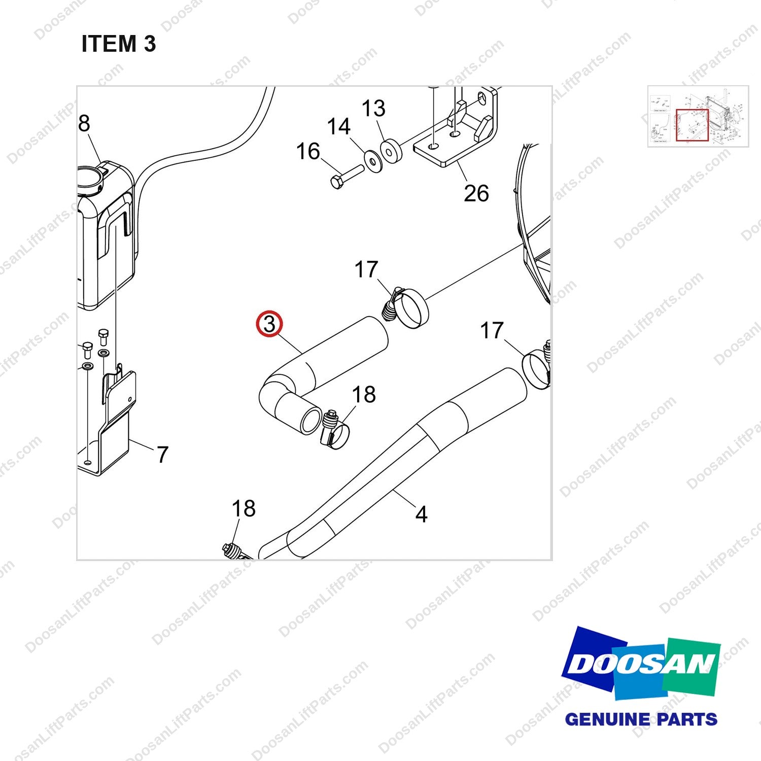 420109-02142 RADIATOR GP;OPEN CORE, G25S-9 - parts diagram, item 3 shown - genuine Doosan / Bobcat forklift part