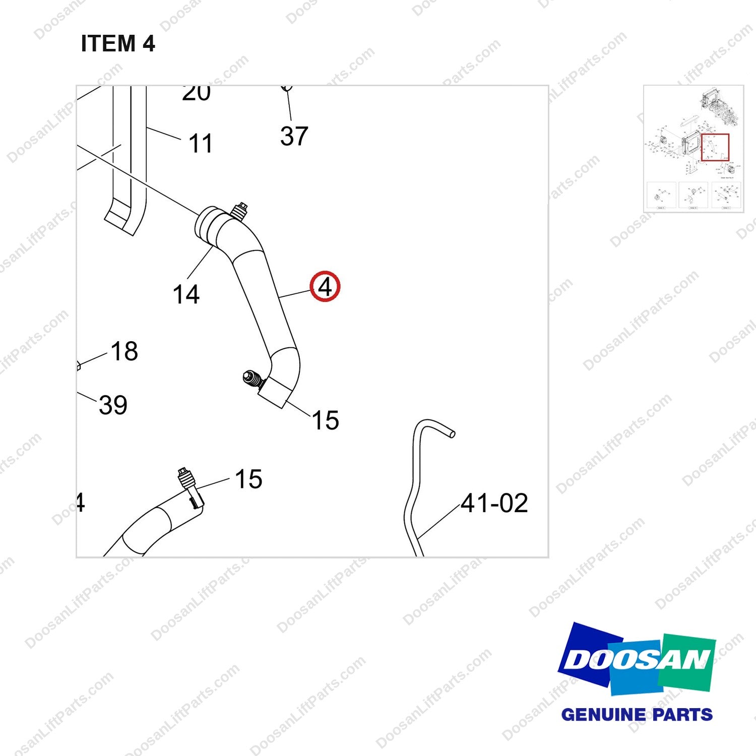420109-02182 COOLING LINES GROUP;GC15S,OPEN CORE - parts diagram, item 4 shown - genuine Doosan / Bobcat forklift part