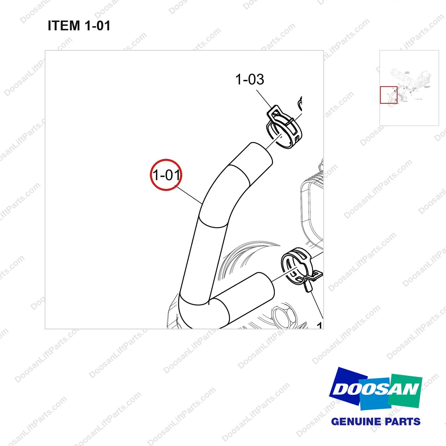 420109-02266 PIPE ASSY,COOLING WATER;DN03 - parts diagram, item 1-01 shown - genuine Doosan / Bobcat forklift part