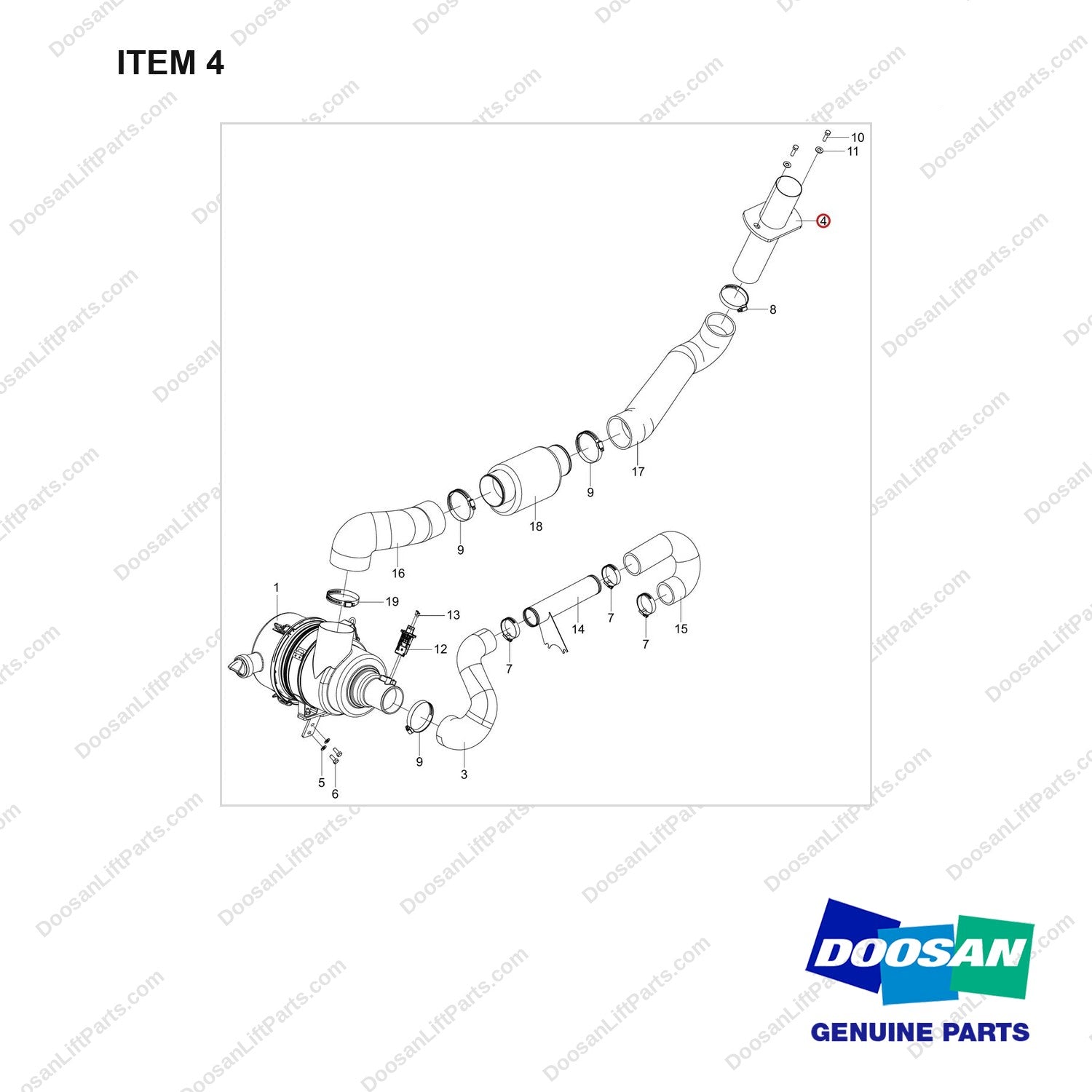 420202-00897 AIR CLEANER GP;D40S-9 T5 55KW - full parts diagram, item 4 marked - genuine Doosan / Bobcat forklift part