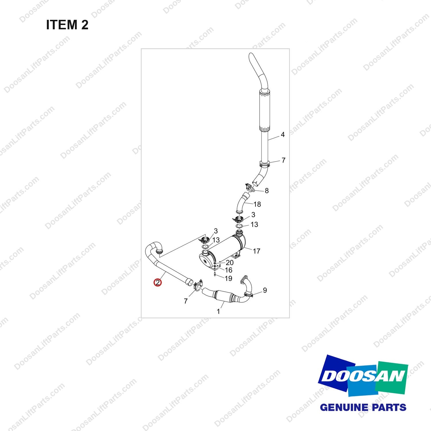 420203-01478 EXHAUST GP;55KW,TIER IV - full parts diagram, item 2 marked - genuine Doosan / Bobcat forklift part