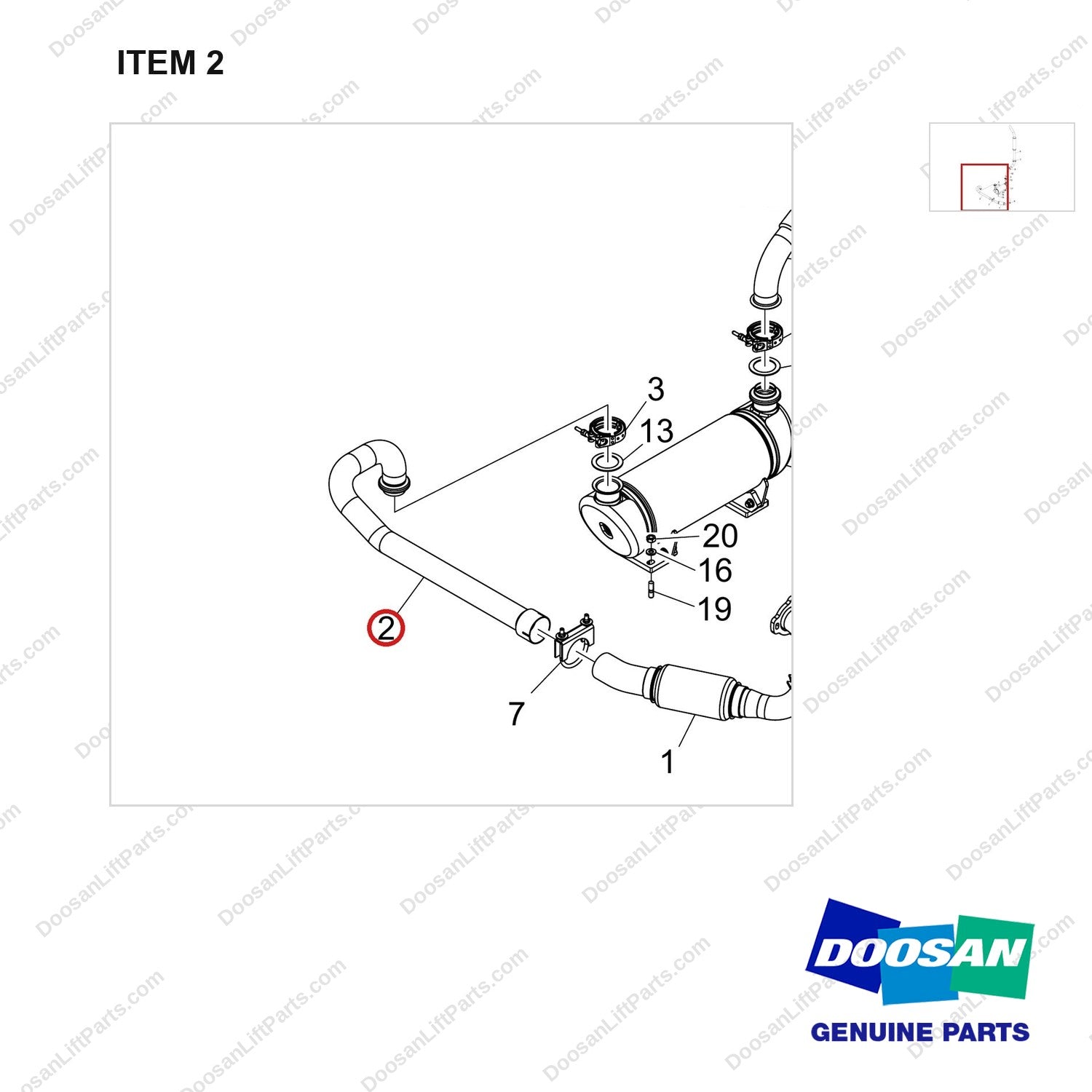 420203-01478 EXHAUST GP;55KW,TIER IV - parts diagram, item 2 shown - genuine Doosan / Bobcat forklift part