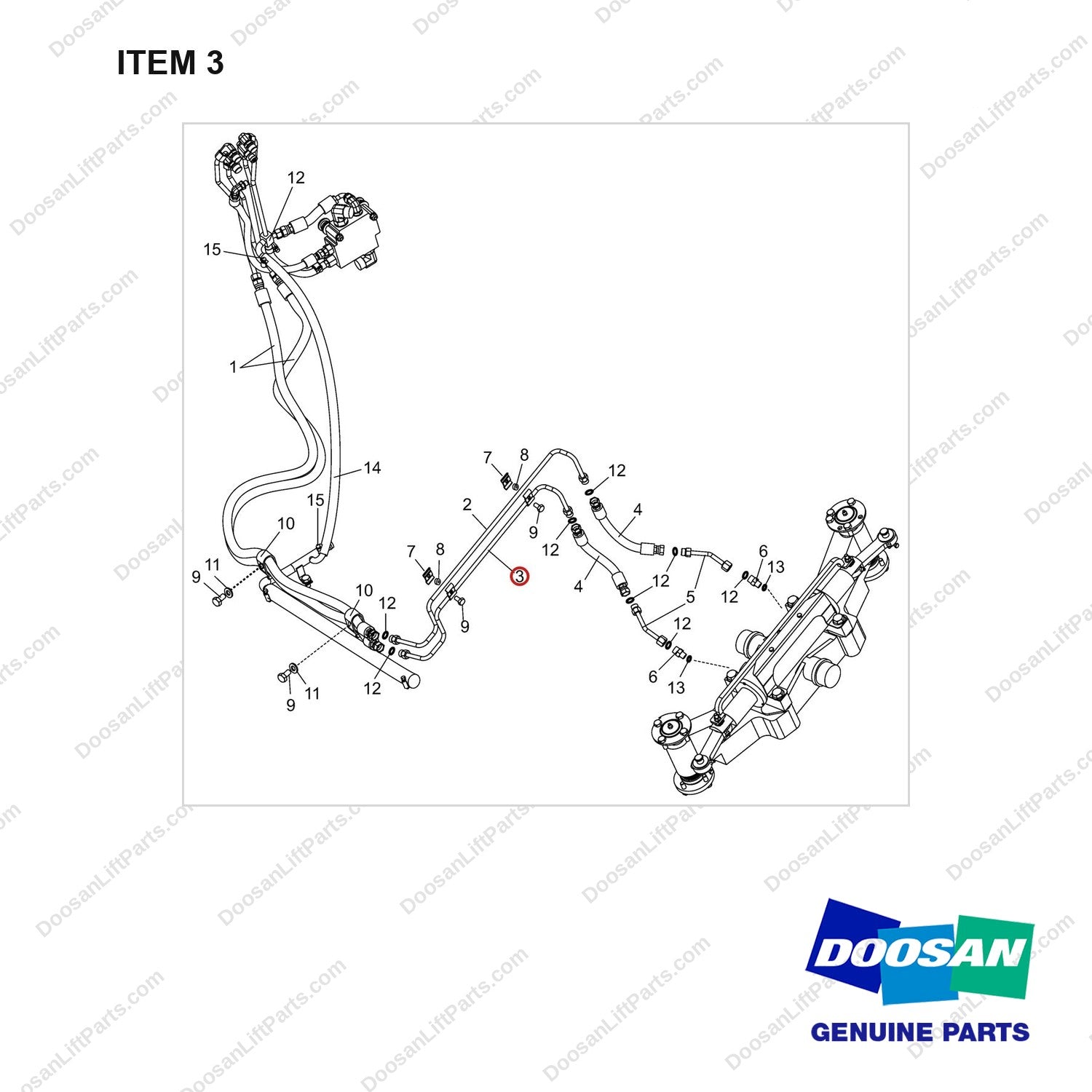 420207-00104 Lines Gp-Power Steering - full parts diagram, item 3 marked - genuine Doosan / Bobcat forklift part