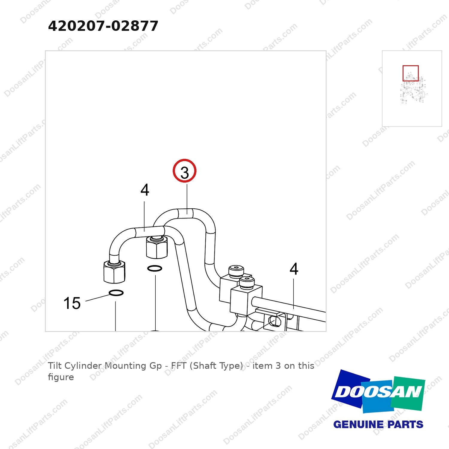 420207-02877 Tilt Cylinder Mounting Gp - FFT (Shaft Type) - parts diagram, item 3 shown - genuine Doosan / Bobcat forklift part