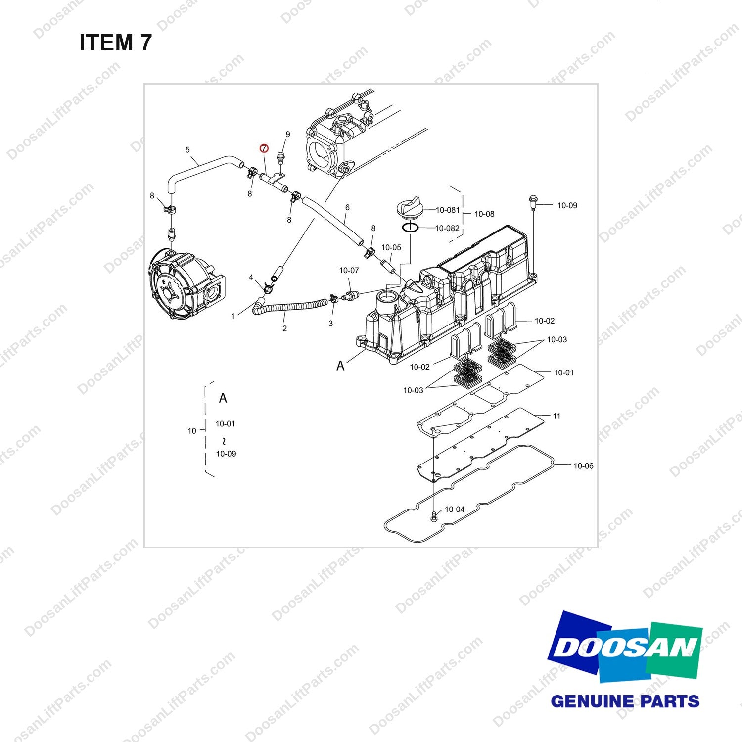 420207-06332 HEAD COVER GP - full parts diagram, item 7 marked - genuine Doosan / Bobcat forklift part