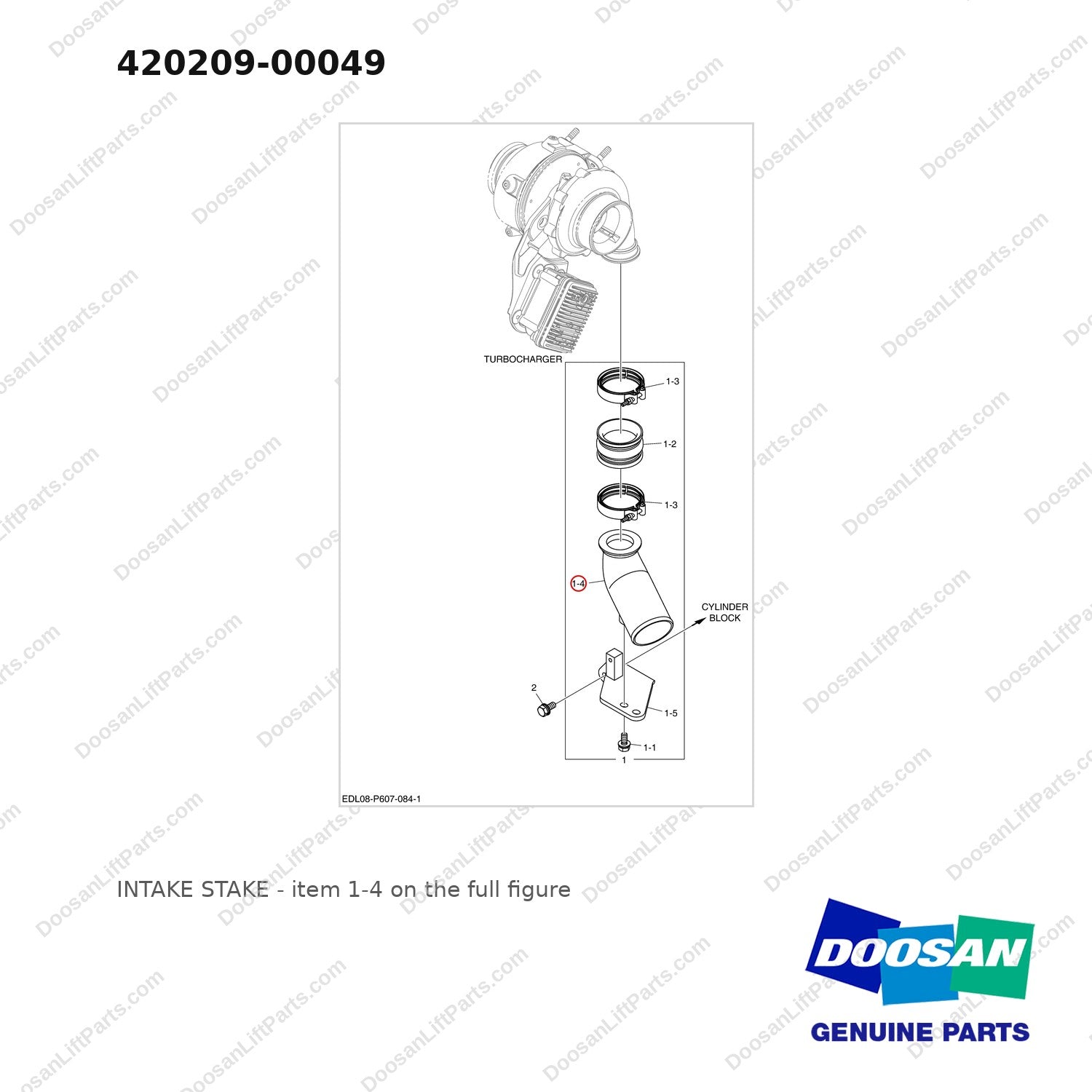 420209-00049 INTAKE STAKE - full parts diagram, item 1-4 marked - genuine Doosan / Bobcat forklift part