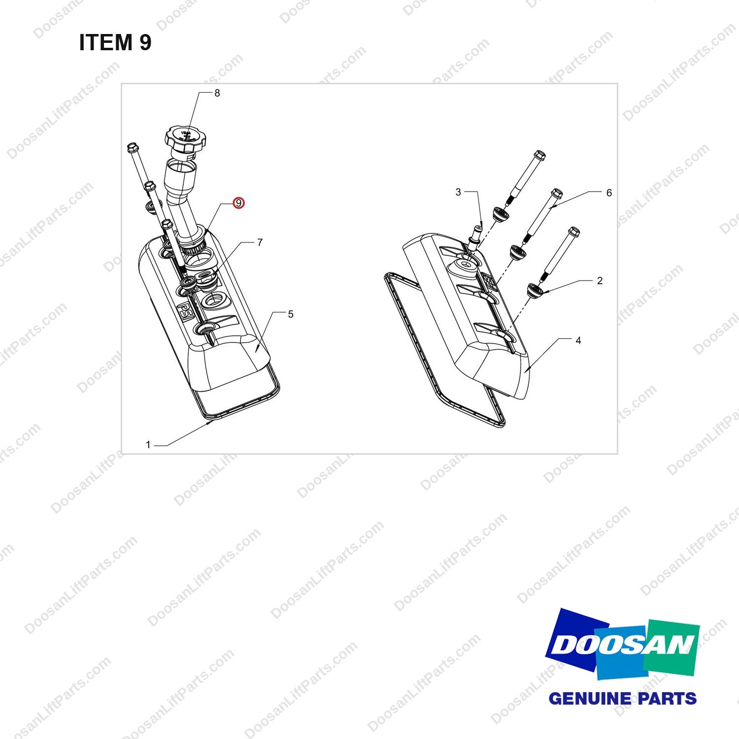 420210-02712 VALVE;COVER GROUP_PSI 4.3L - full parts diagram, item 9 marked - genuine Doosan / Bobcat forklift part