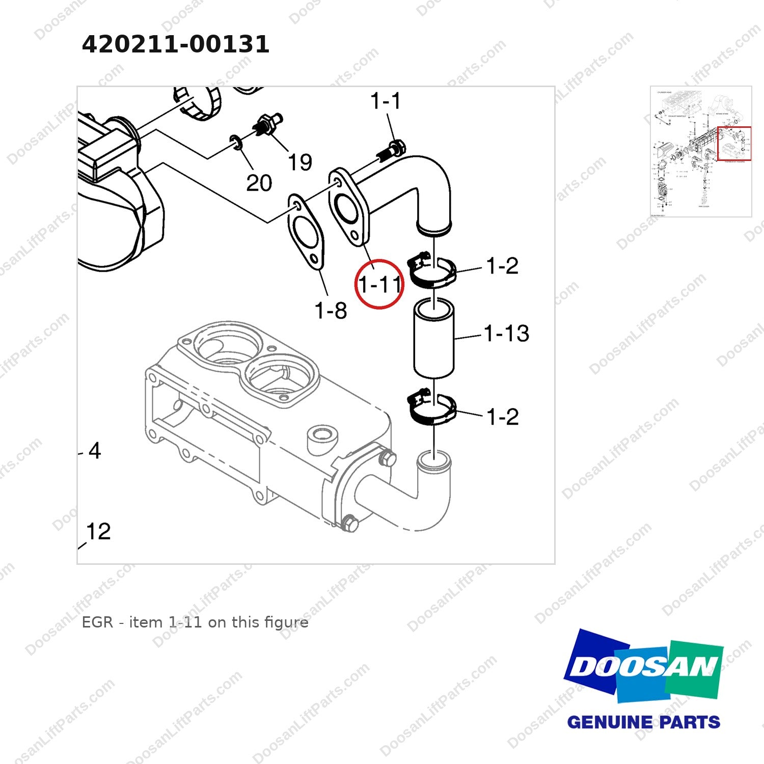 420211-00131 EGR - parts diagram, item 1-11 shown - genuine Doosan / Bobcat forklift part