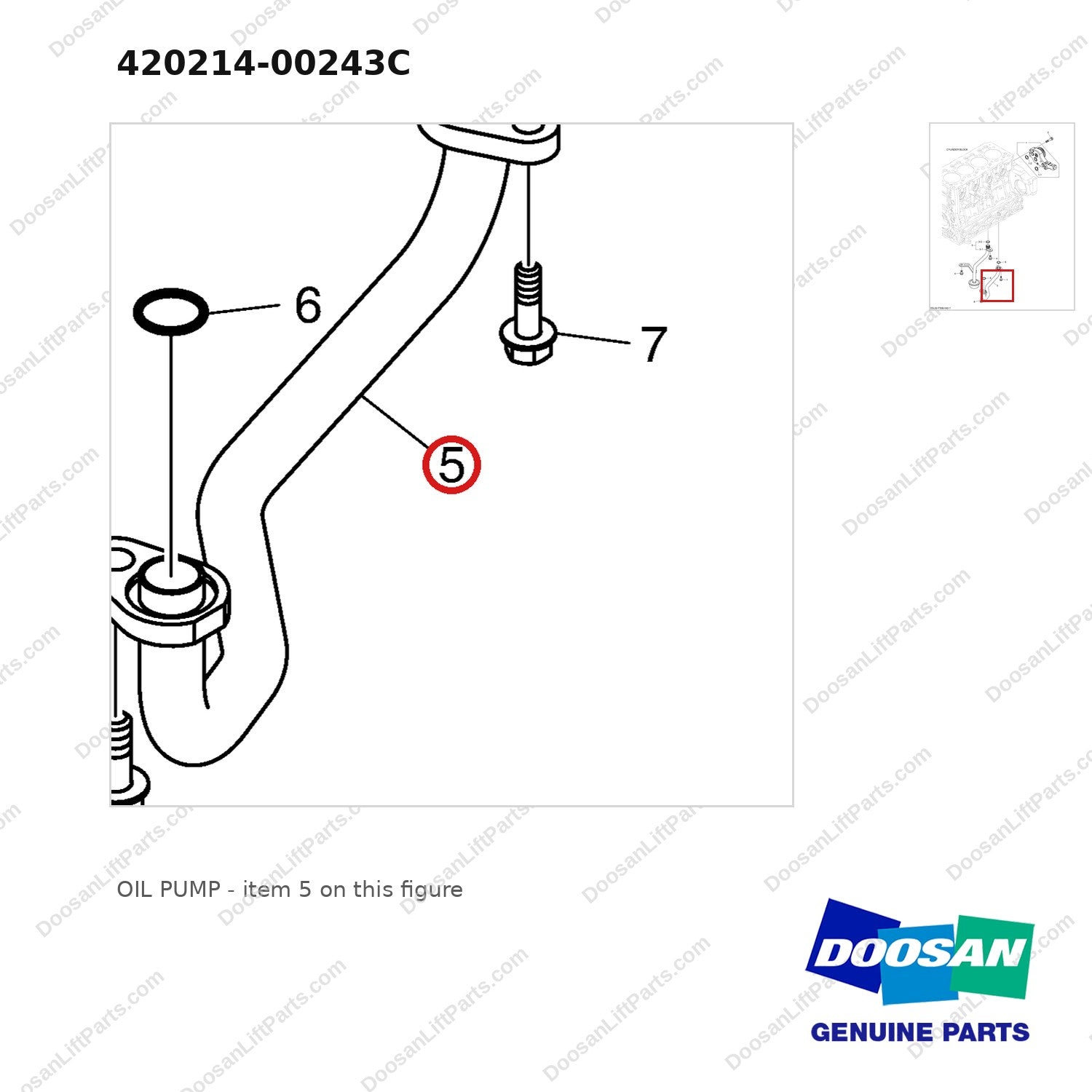 420214-00243C OIL PUMP - parts diagram, item 5 shown - genuine Doosan / Bobcat forklift part