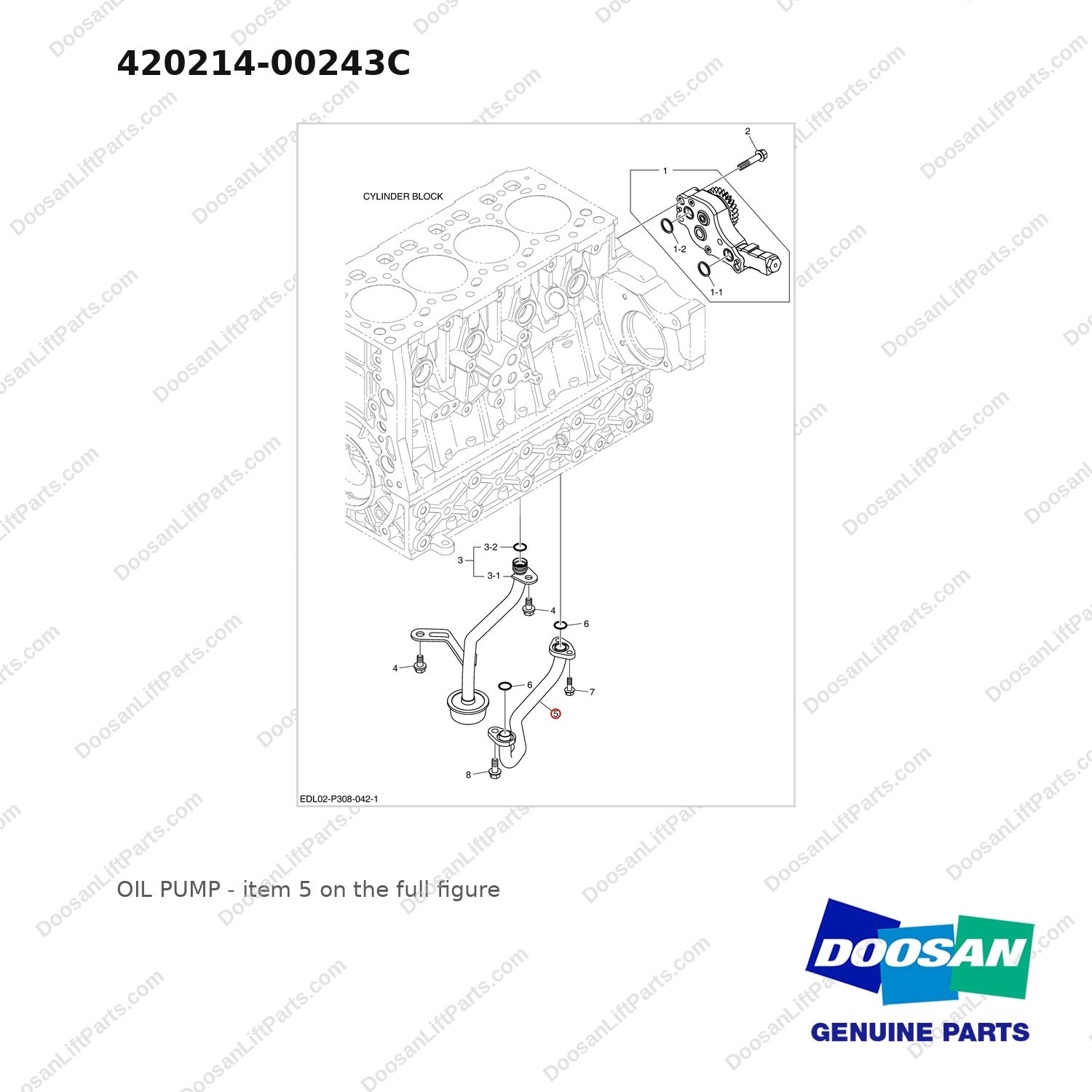 420214-00243C OIL PUMP - full parts diagram, item 5 marked - genuine Doosan / Bobcat forklift part