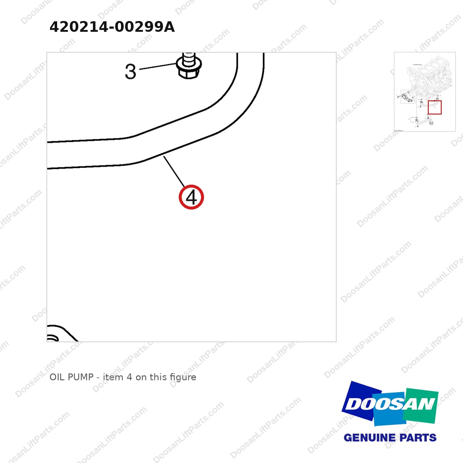 420214-00299A OIL PUMP - parts diagram, item 4 shown - genuine Doosan / Bobcat forklift part