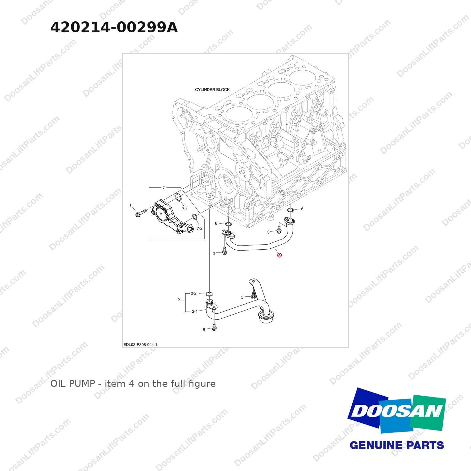 420214-00299A OIL PUMP - full parts diagram, item 4 marked - genuine Doosan / Bobcat forklift part