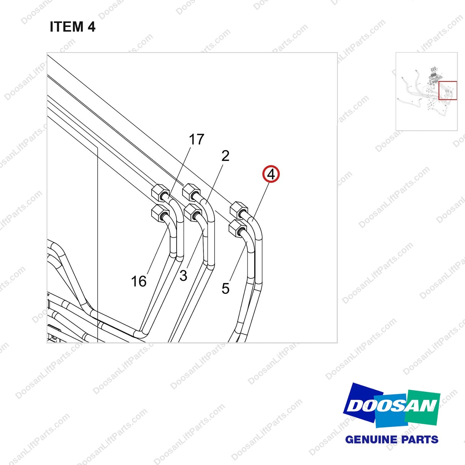 420214-00630 VALVE ARRANGEMENT;4SEC/4LEV,SJ,HEAVY DUT - parts diagram, item 4 shown - genuine Doosan / Bobcat forklift part