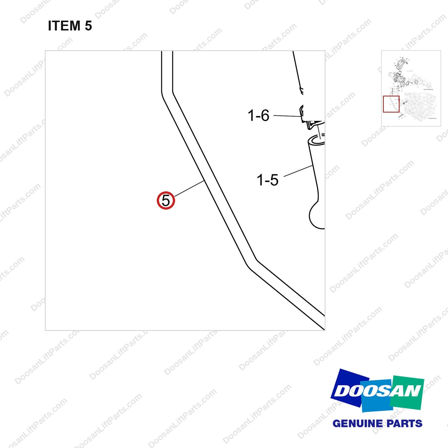 420214-00722A TURBOCHARGER - parts diagram, item 5 shown - genuine Doosan / Bobcat forklift part