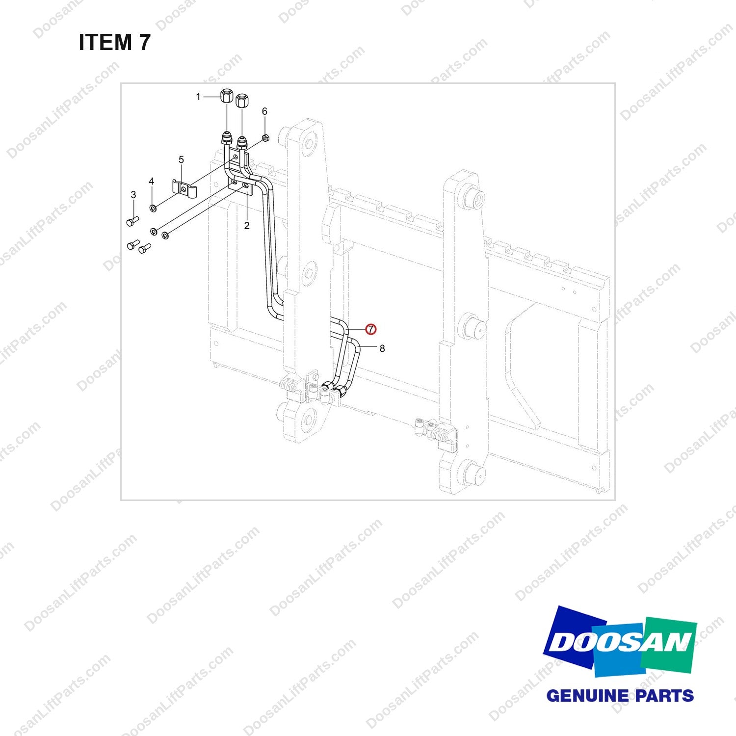 420214-00761 LINES GP,ATT;SEC(LH)-3WAY,STD - full parts diagram, item 7 marked - genuine Doosan / Bobcat forklift part