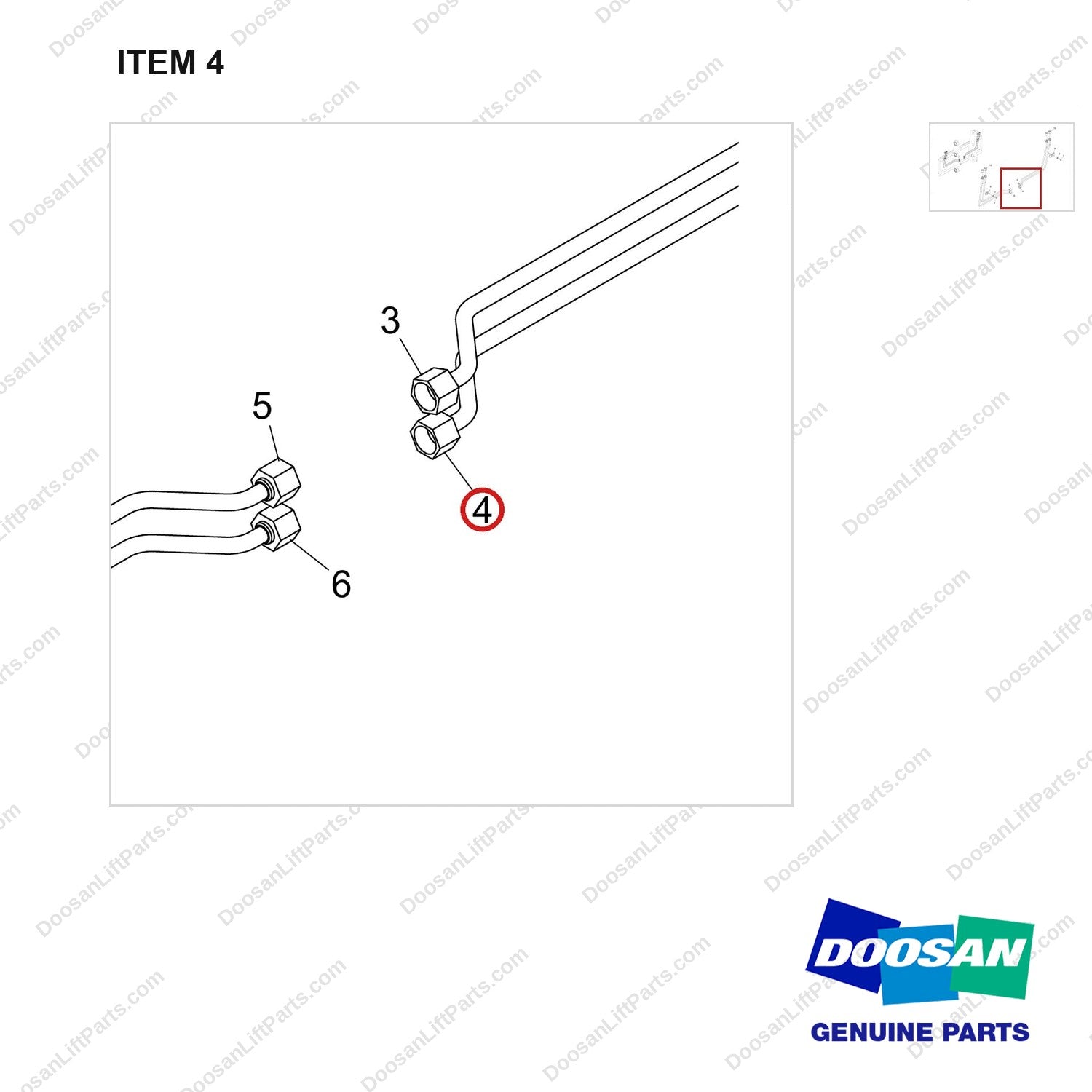 420214-01572 LINES GP,ATT;SEC-4WAY,FFL&FFT - parts diagram, item 4 shown - genuine Doosan / Bobcat forklift part