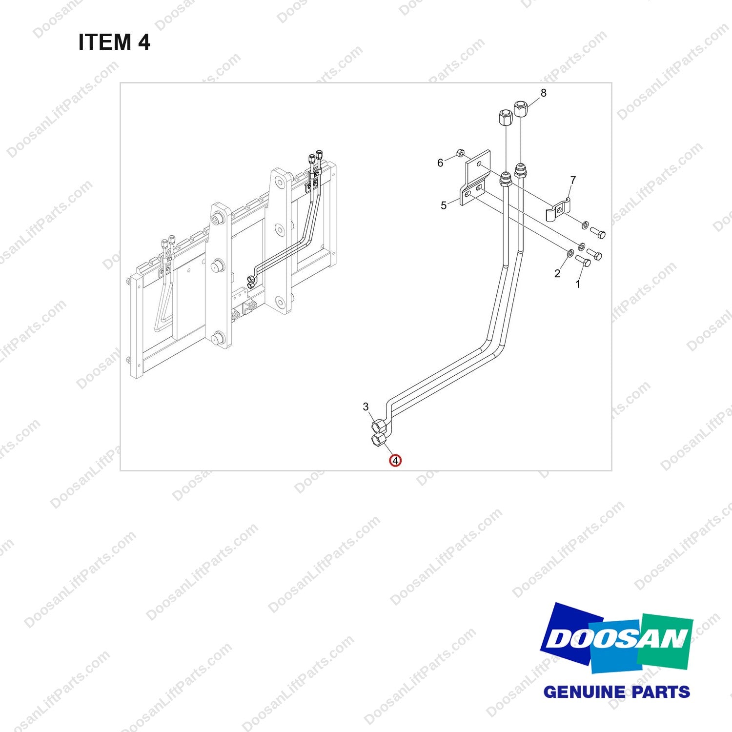 420214-01580 LINES GP,ATT;SEC-3WAY,RH,FFL&FFT - full parts diagram, item 4 marked - genuine Doosan / Bobcat forklift part