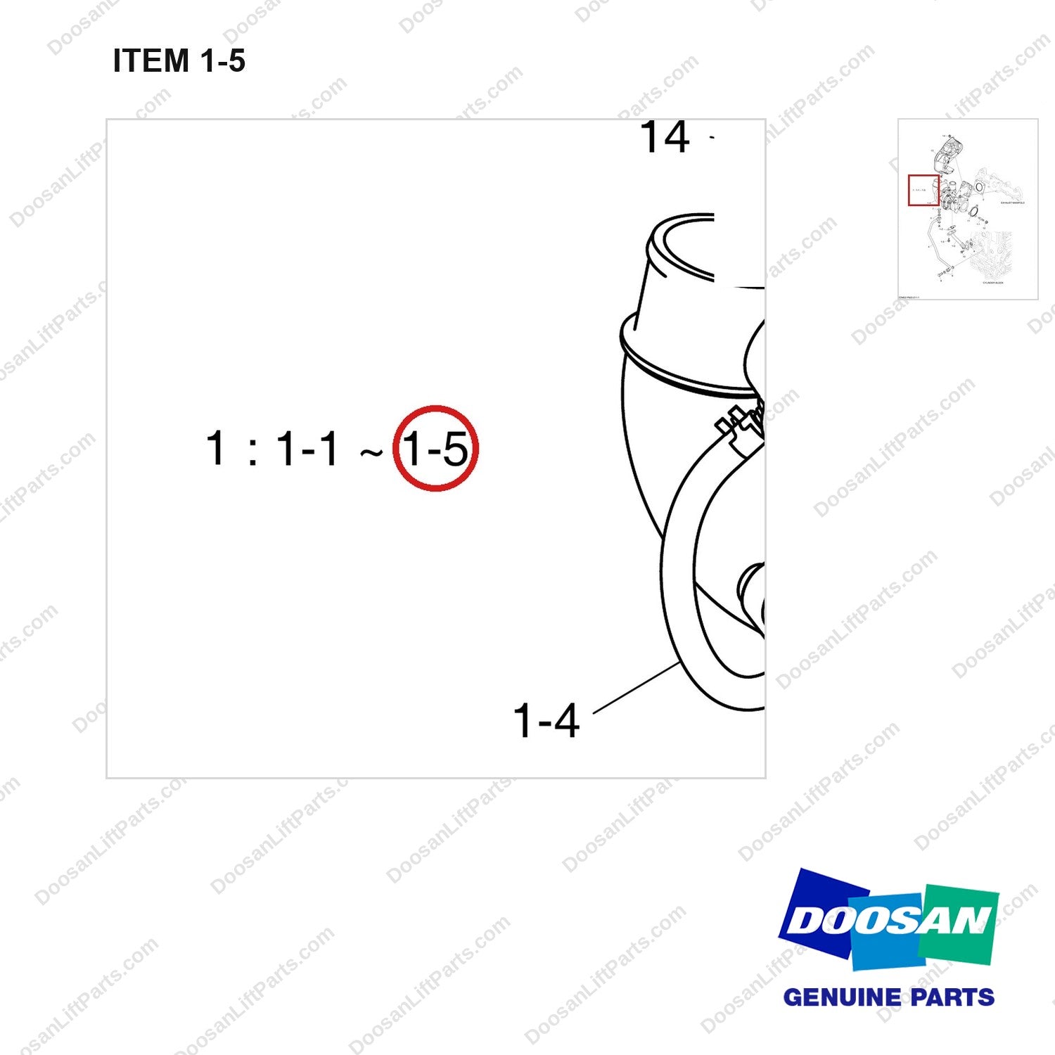 420217-00500A TURBOCHARGER - parts diagram, item 1-5 shown - genuine Doosan / Bobcat forklift part