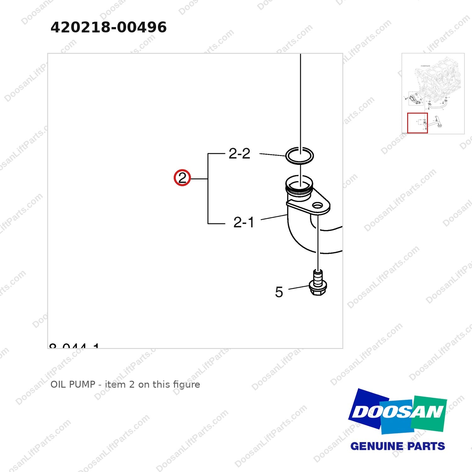 420218-00496 OIL PUMP - parts diagram, item 2 shown - genuine Doosan / Bobcat forklift part