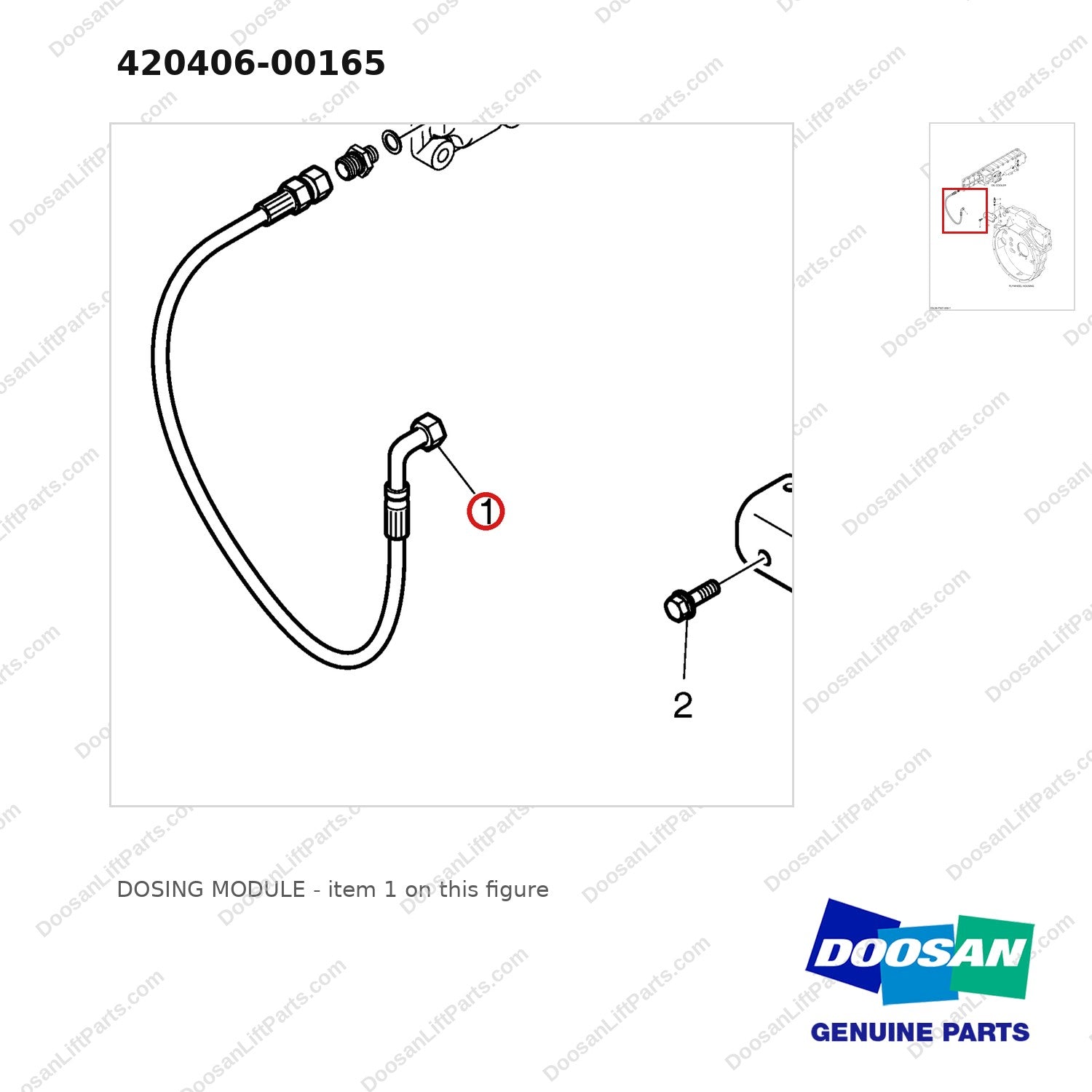 420406-00165 DOSING MODULE - parts diagram, item 1 shown - genuine Doosan / Bobcat forklift part