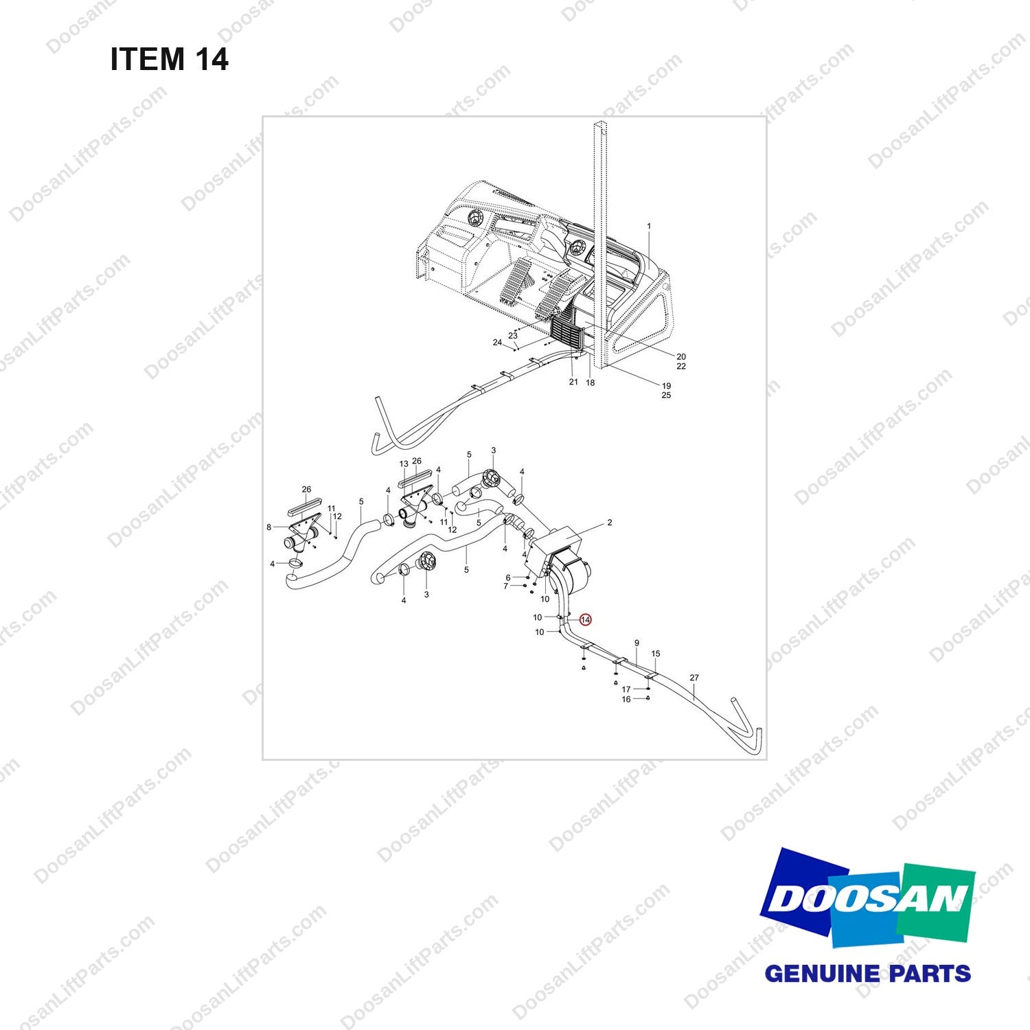 420406-01271 OPERATOR CELL GP;OPTN,HEATER,PSI4.3L - full parts diagram, item 14 marked - genuine Doosan / Bobcat forklift part