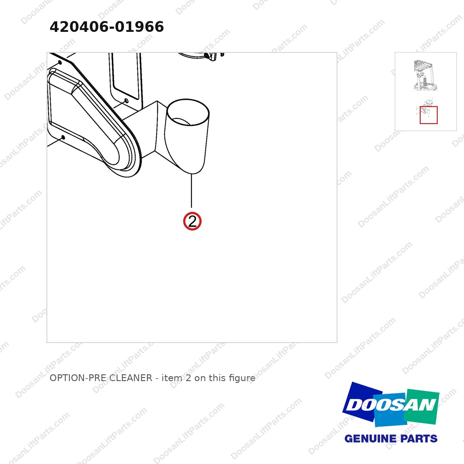 420406-01966 OPTION-PRE CLEANER - parts diagram, item 2 shown - genuine Doosan / Bobcat forklift part