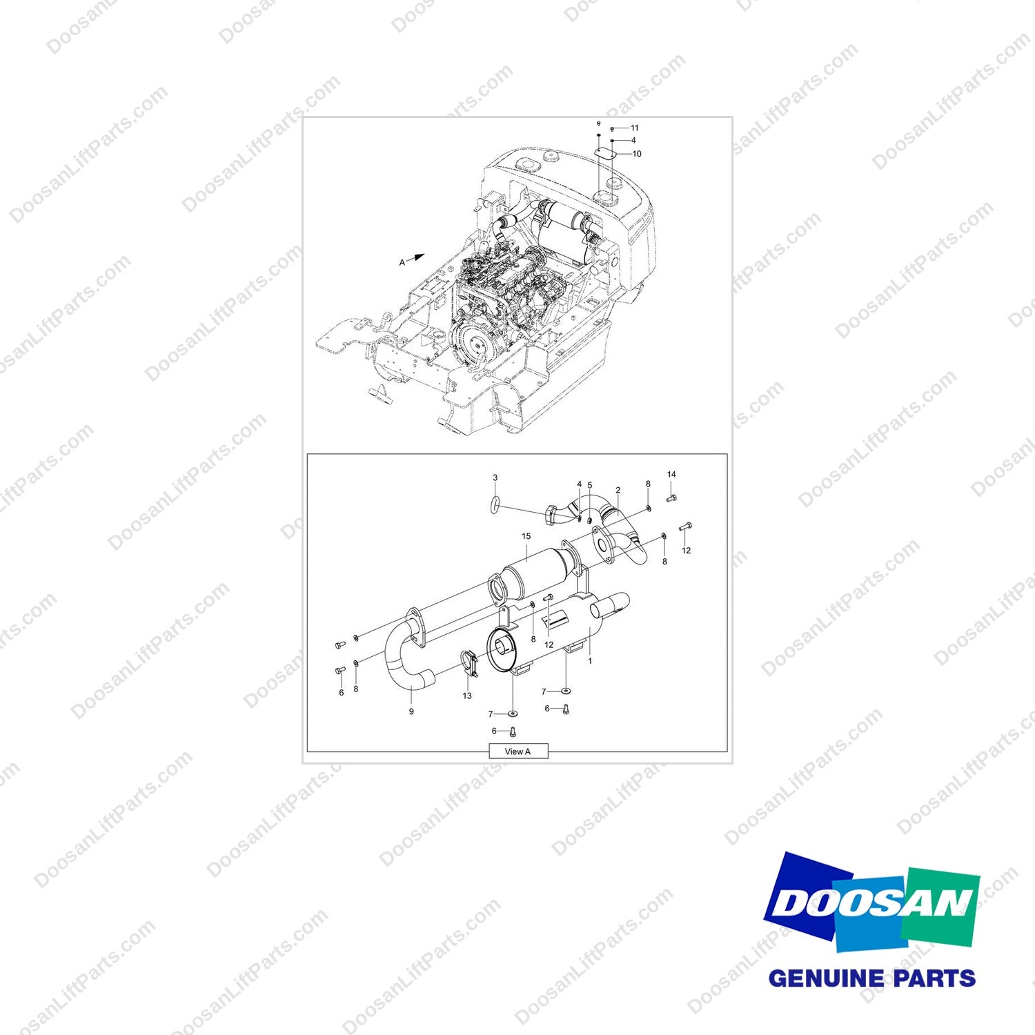 420406-02368 CHASSIS MUFFLER GROUP;T3 LP,GCT - full parts diagram - genuine Doosan / Bobcat forklift part