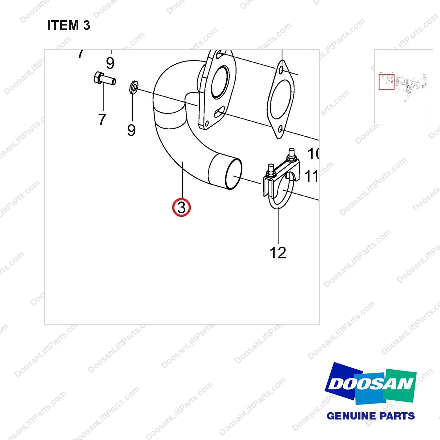 420406-02635 MUFFLER GROUP - parts diagram, item 3 shown - genuine Doosan / Bobcat forklift part