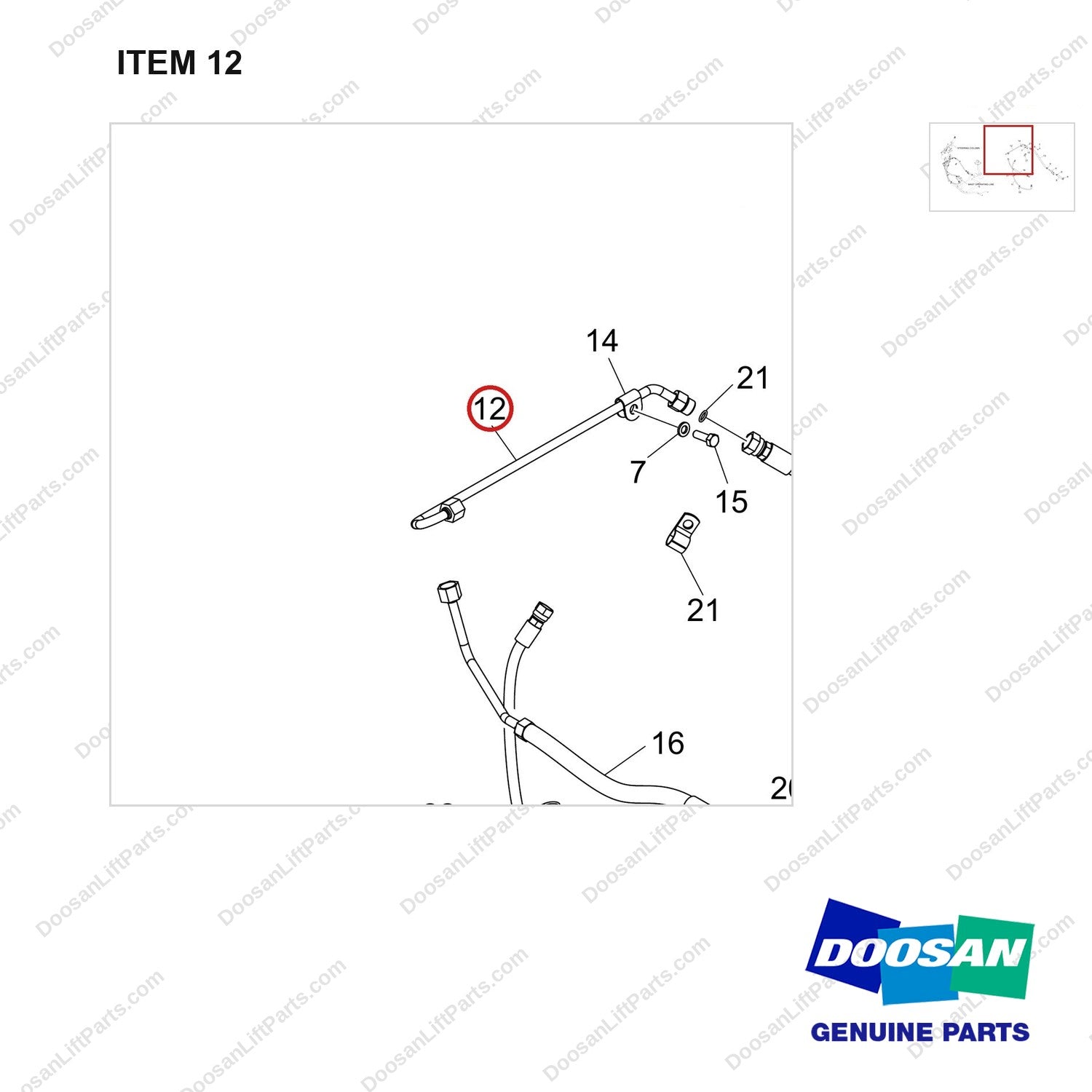 420406-02637 POWER CYLINDER LINE_LINE PART - parts diagram, item 12 shown - genuine Doosan / Bobcat forklift part