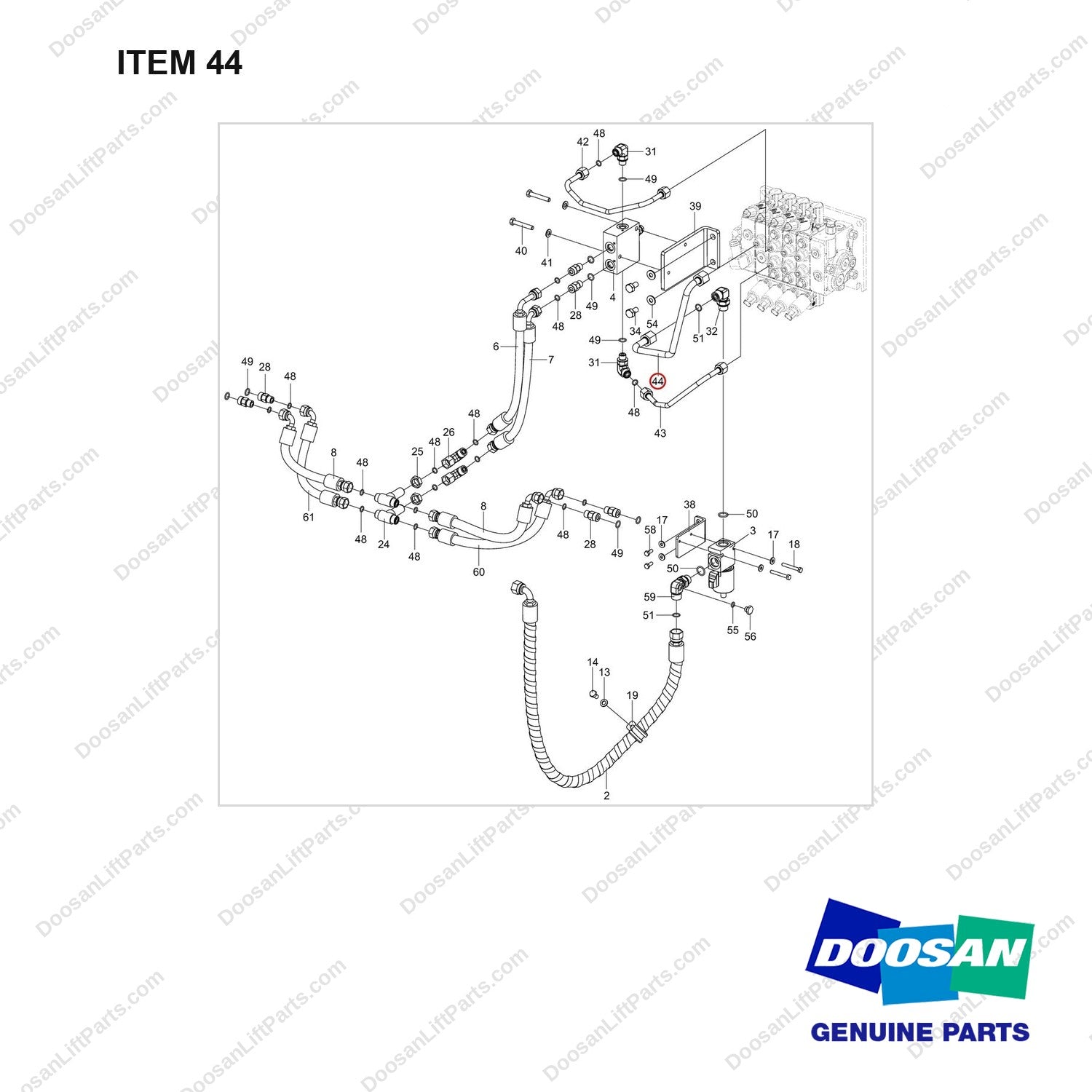 420406-02691 HOSE GROUP,HYDRAULIC;MO LINES - full parts diagram, item 44 marked - genuine Doosan / Bobcat forklift part