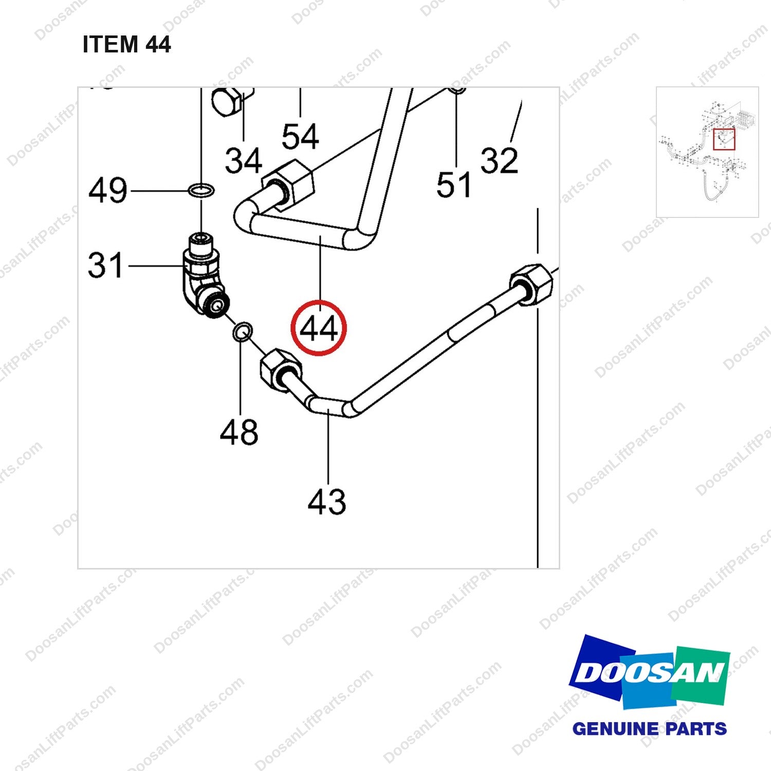 420406-02691 HOSE GROUP,HYDRAULIC;MO LINES - parts diagram, item 44 shown - genuine Doosan / Bobcat forklift part