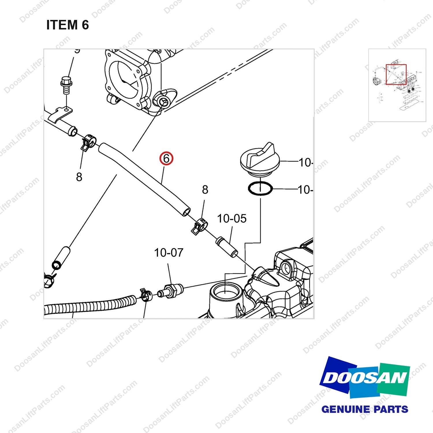 420406-03051 HEAD COVER GP - parts diagram, item 6 shown - genuine Doosan / Bobcat forklift part