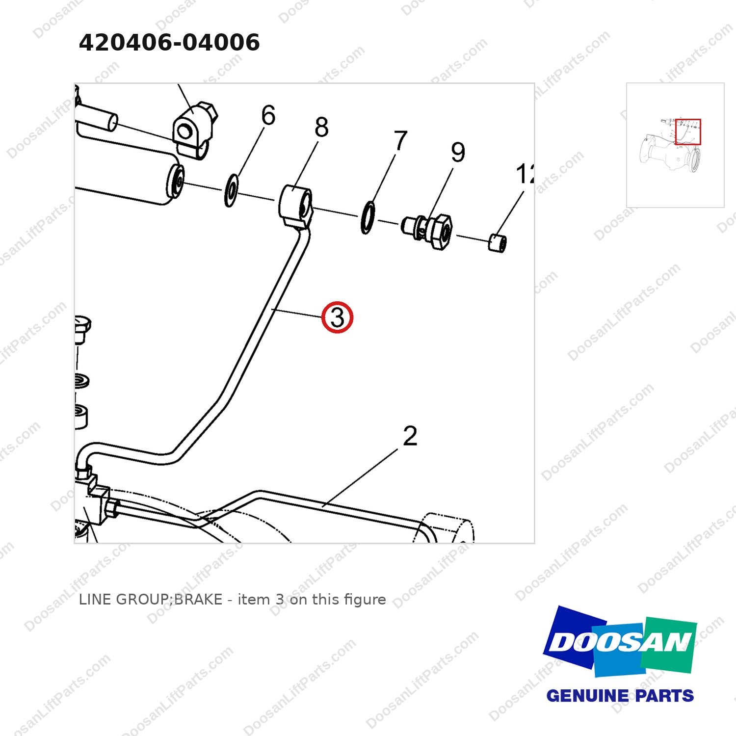 420406-04006 LINE GROUP;BRAKE - parts diagram, item 3 shown - genuine Doosan / Bobcat forklift part