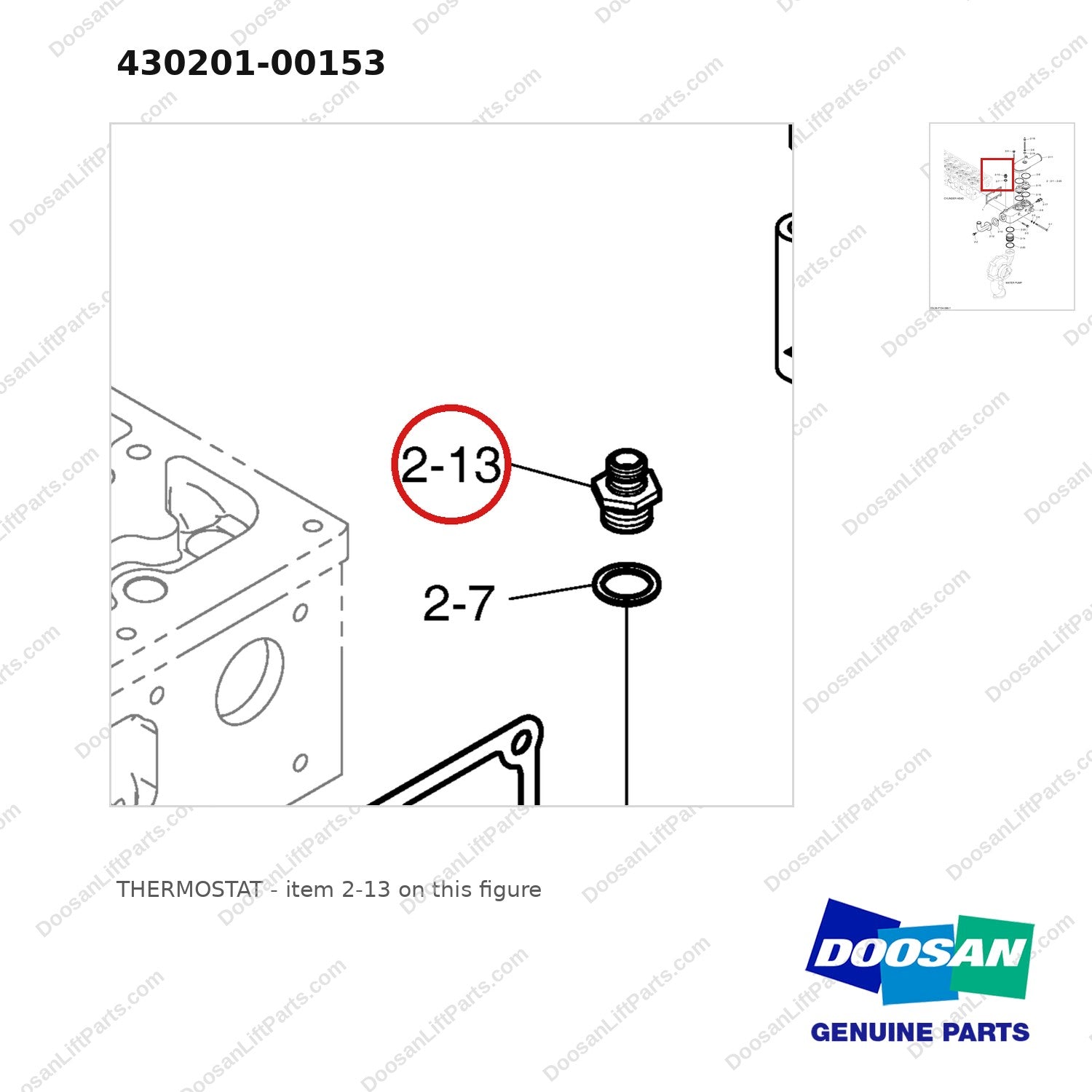 430201-00153 THERMOSTAT - parts diagram, item 2-13 shown - genuine Doosan / Bobcat forklift part