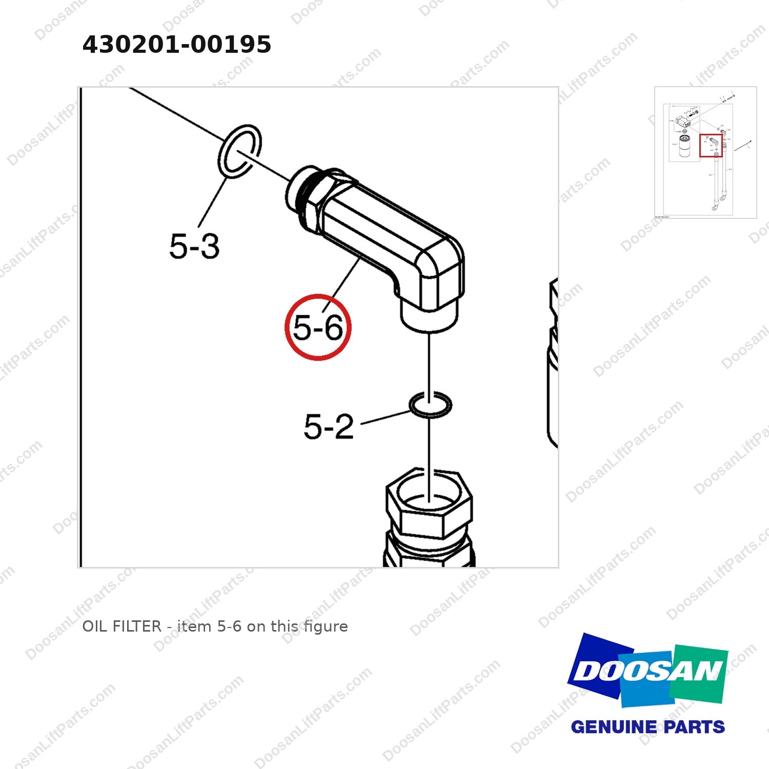 430201-00195 OIL FILTER - parts diagram, item 5-6 shown - genuine Doosan / Bobcat forklift part