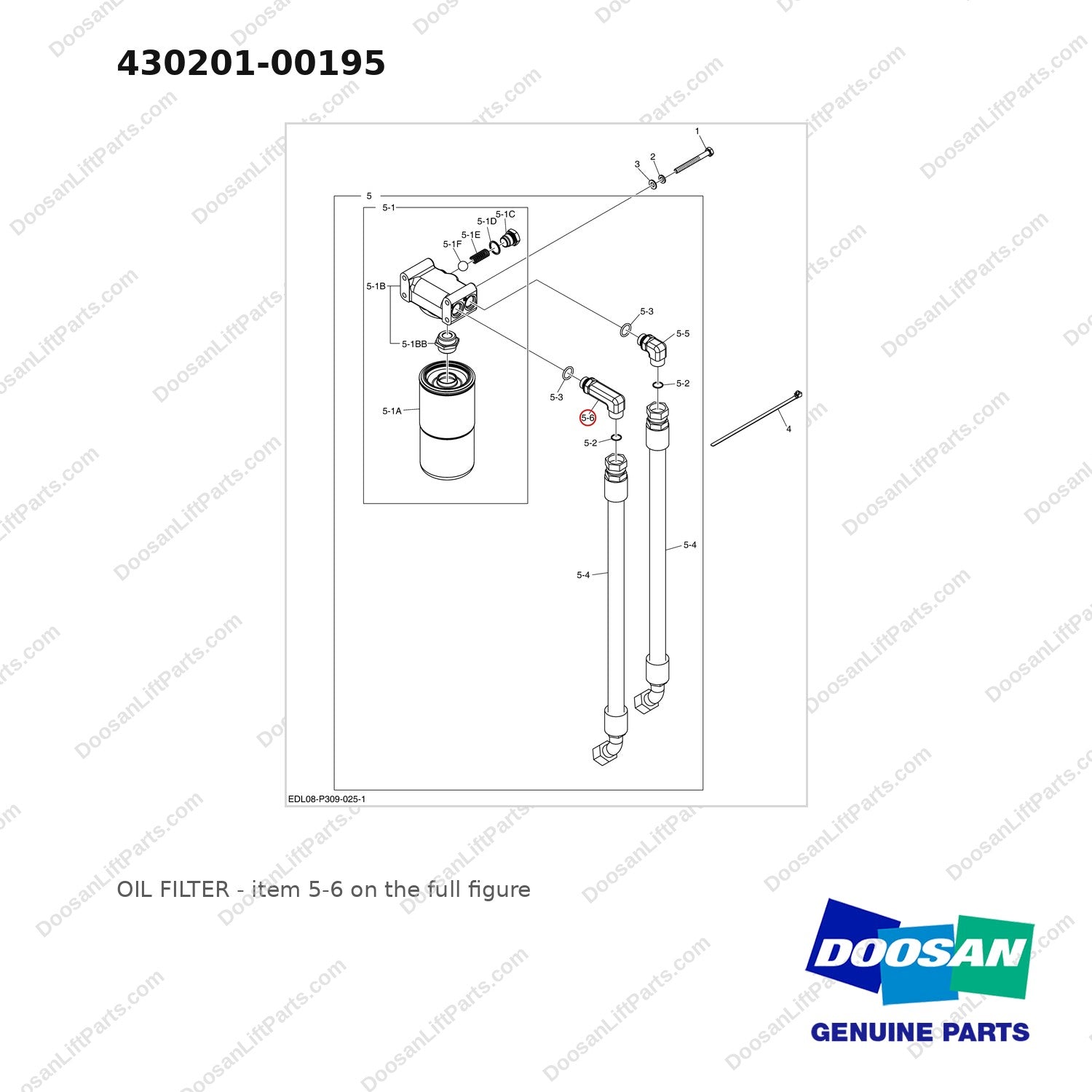 430201-00195 OIL FILTER - full parts diagram, item 5-6 marked - genuine Doosan / Bobcat forklift part