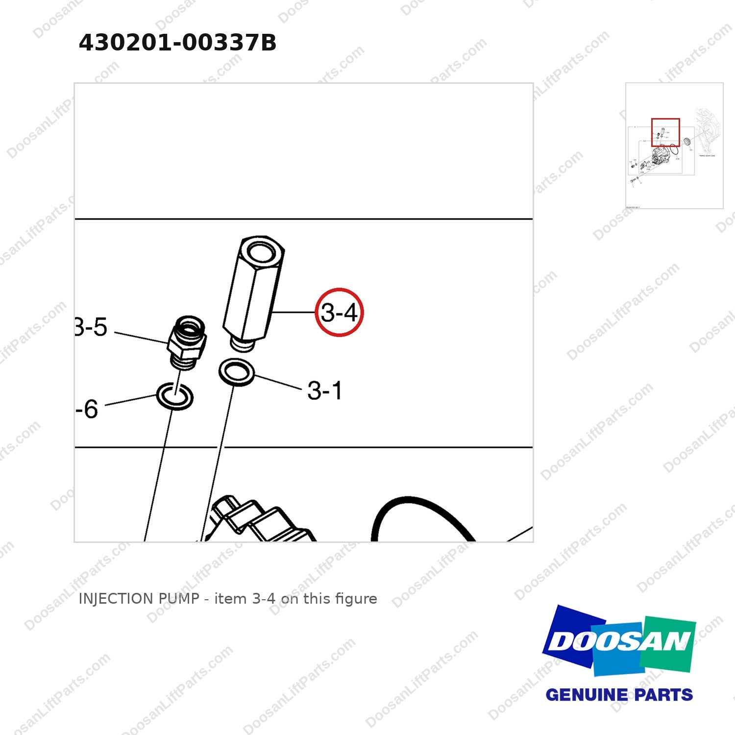 430201-00337B INJECTION PUMP - parts diagram, item 3-4 shown - genuine Doosan / Bobcat forklift part