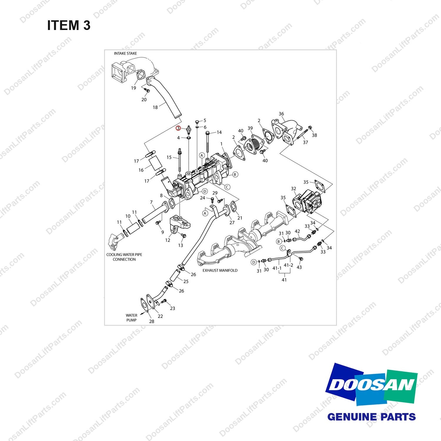 430201-01117 EGR - full parts diagram, item 3 marked - genuine Doosan / Bobcat forklift part