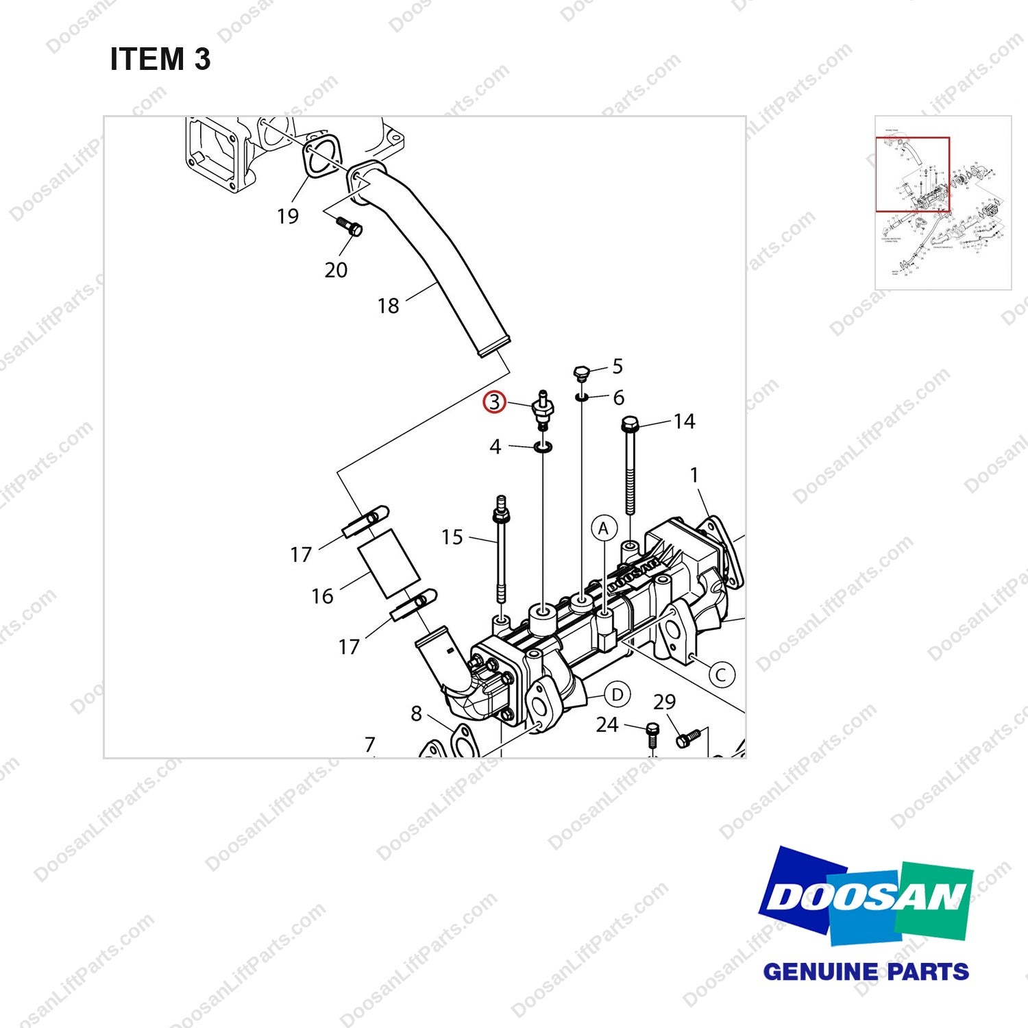 430201-01117 EGR - parts diagram, item 3 shown - genuine Doosan / Bobcat forklift part
