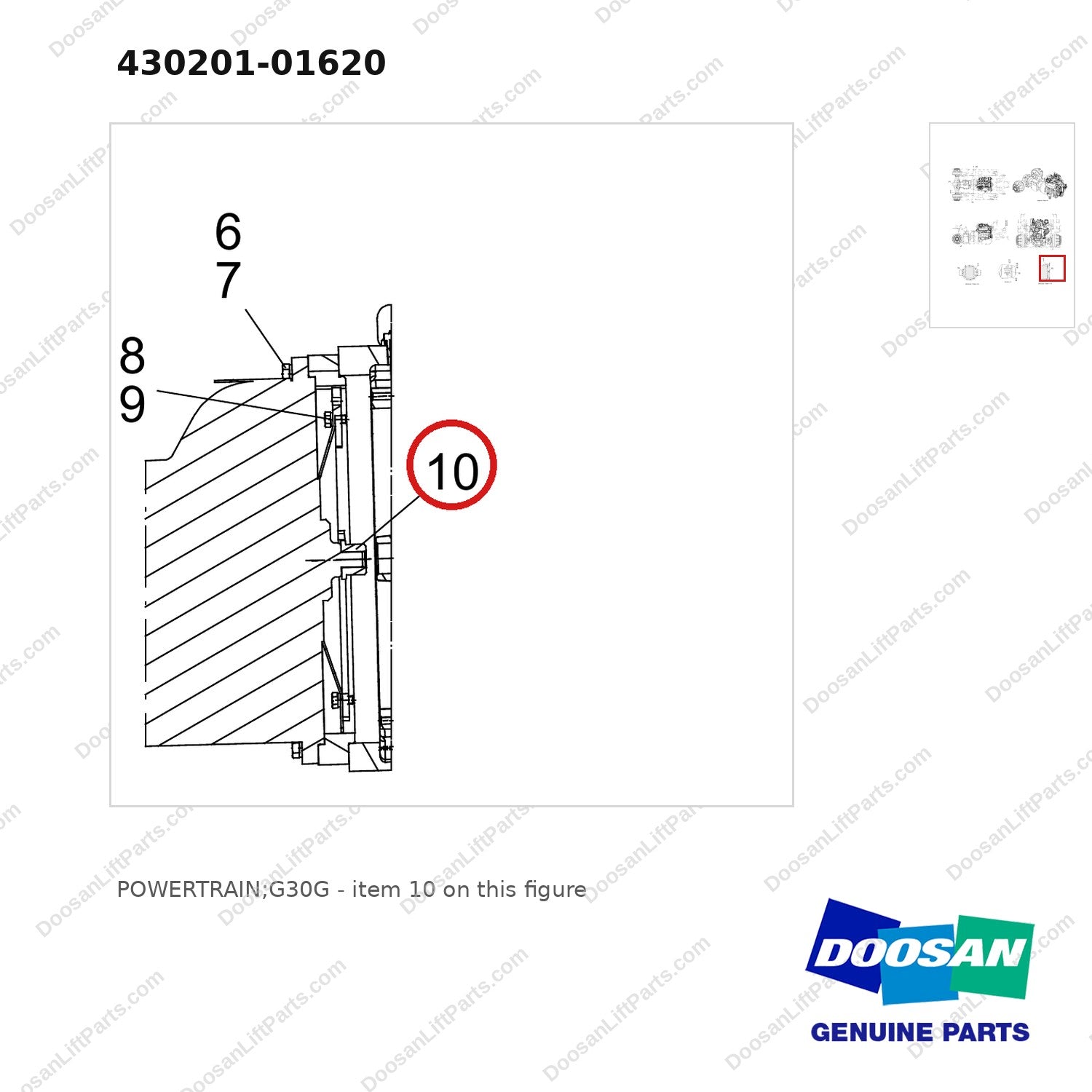 430201-01620 POWERTRAIN;G30G - parts diagram, item 10 shown - genuine Doosan / Bobcat forklift part