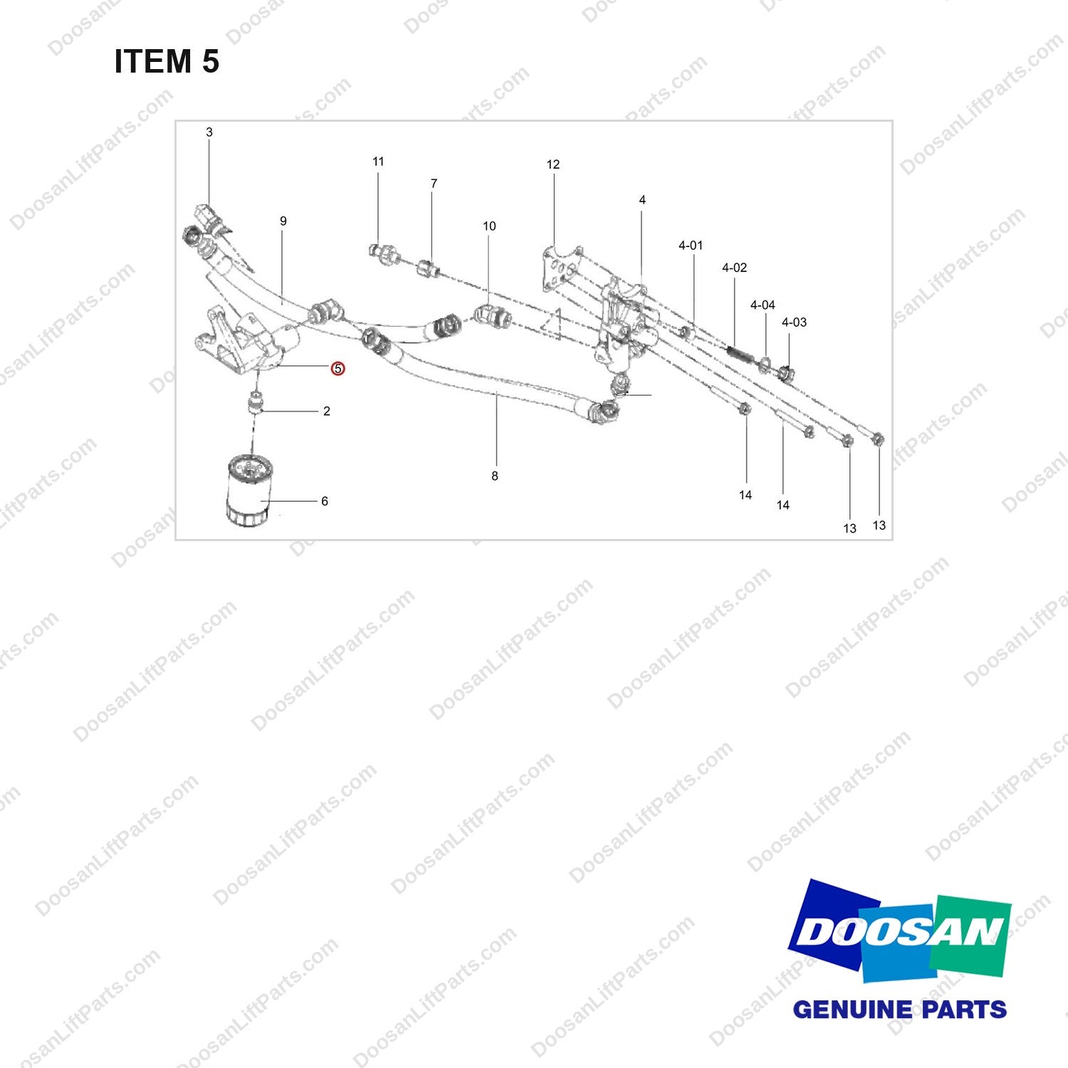 430201-02420 FILTER,OIL;GROUP - REMOTE - full parts diagram, item 5 marked - genuine Doosan / Bobcat forklift part
