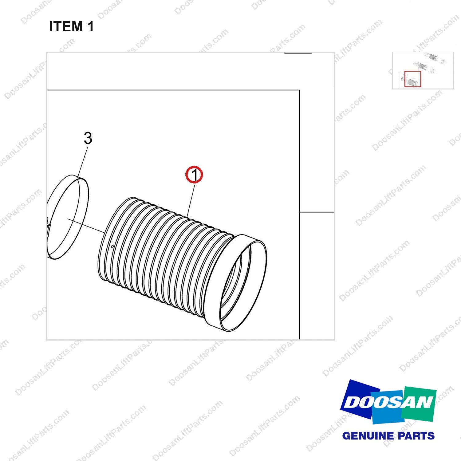 430205-00093 TILT CYLINDER ROD COVER - parts diagram, item 1 shown - genuine Doosan / Bobcat forklift part