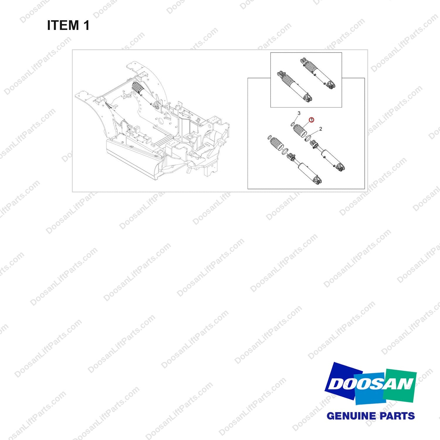 430205-00103 TILT CYLINDER ROD COVER GROUP;BELLOWS - full parts diagram, item 1 marked - genuine Doosan / Bobcat forklift part