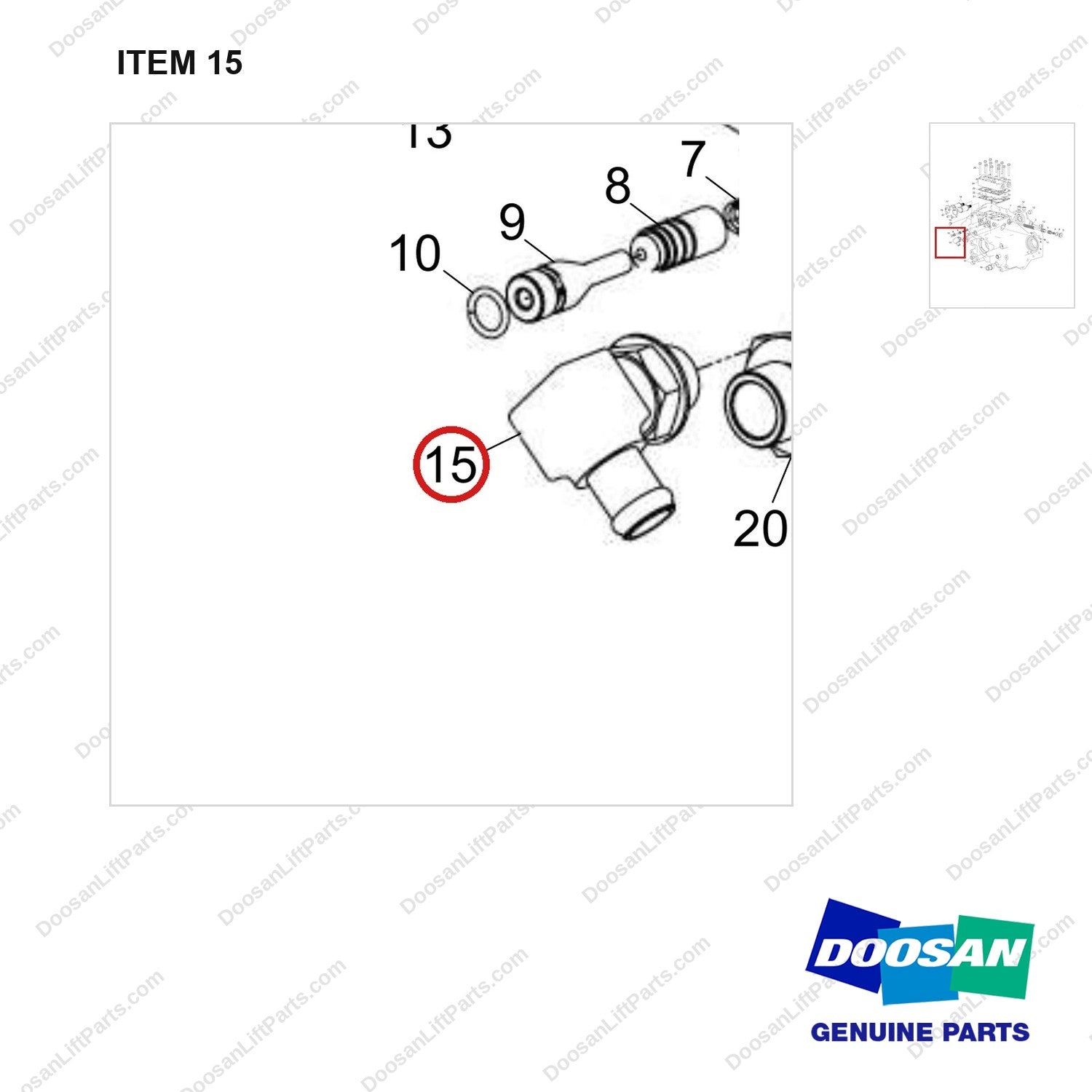 430208-01083 CASE,TRANSMISSION - parts diagram, item 15 shown - genuine Doosan / Bobcat forklift part