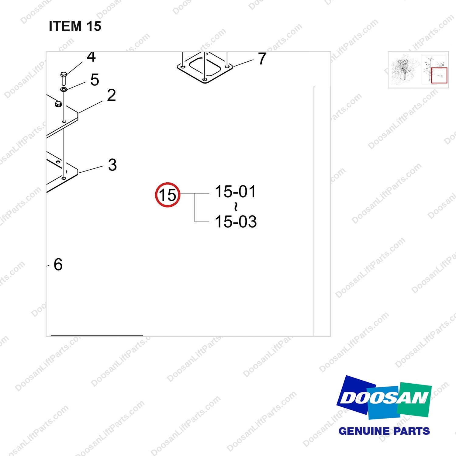 430208-01208 FUEL GP_SUB;D45S-9 FUEL UL DS TYPE - parts diagram, item 15 shown - genuine Doosan / Bobcat forklift part